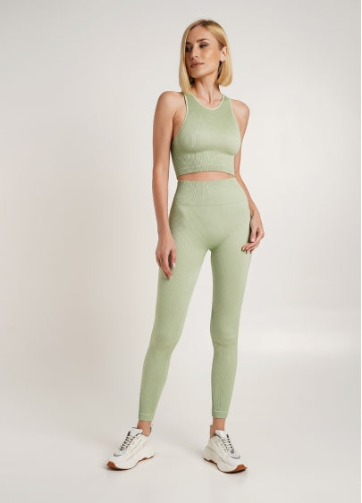 Seamless Ribbed Halter Crop Top in Light Green