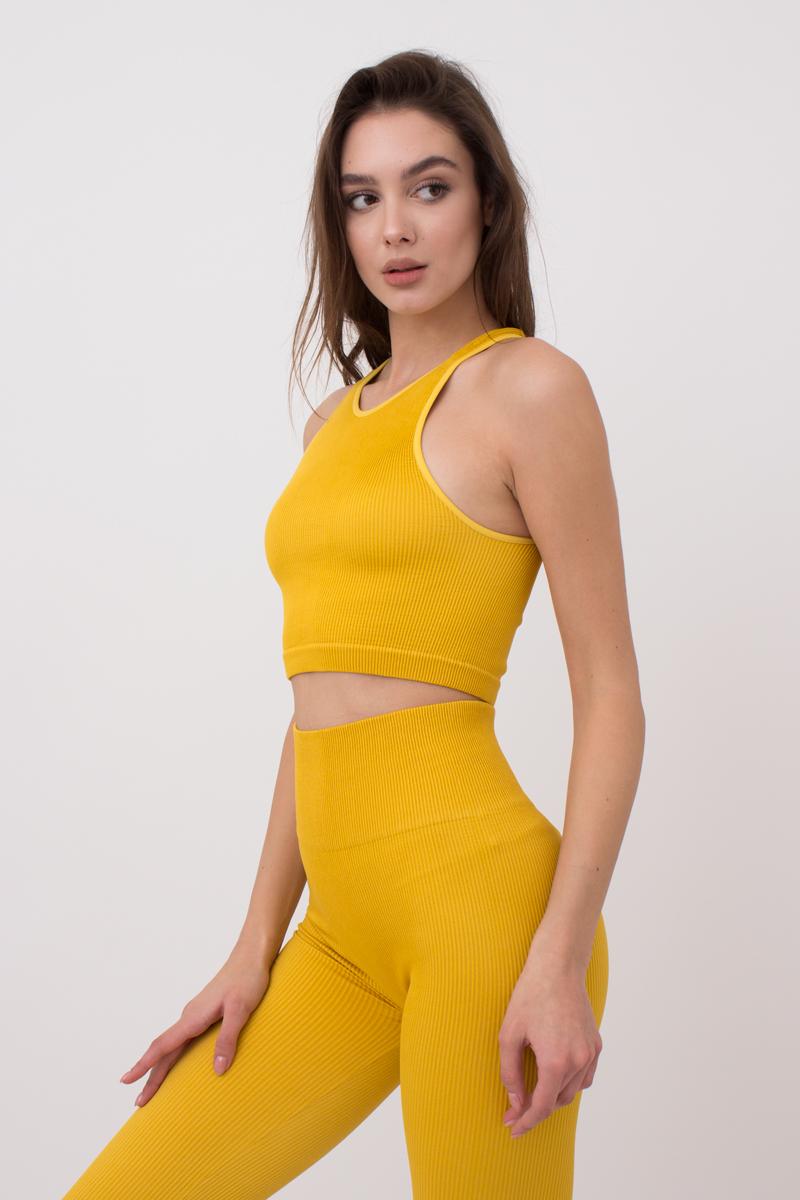Seamless Ribbed Halter Crop Top in Honey