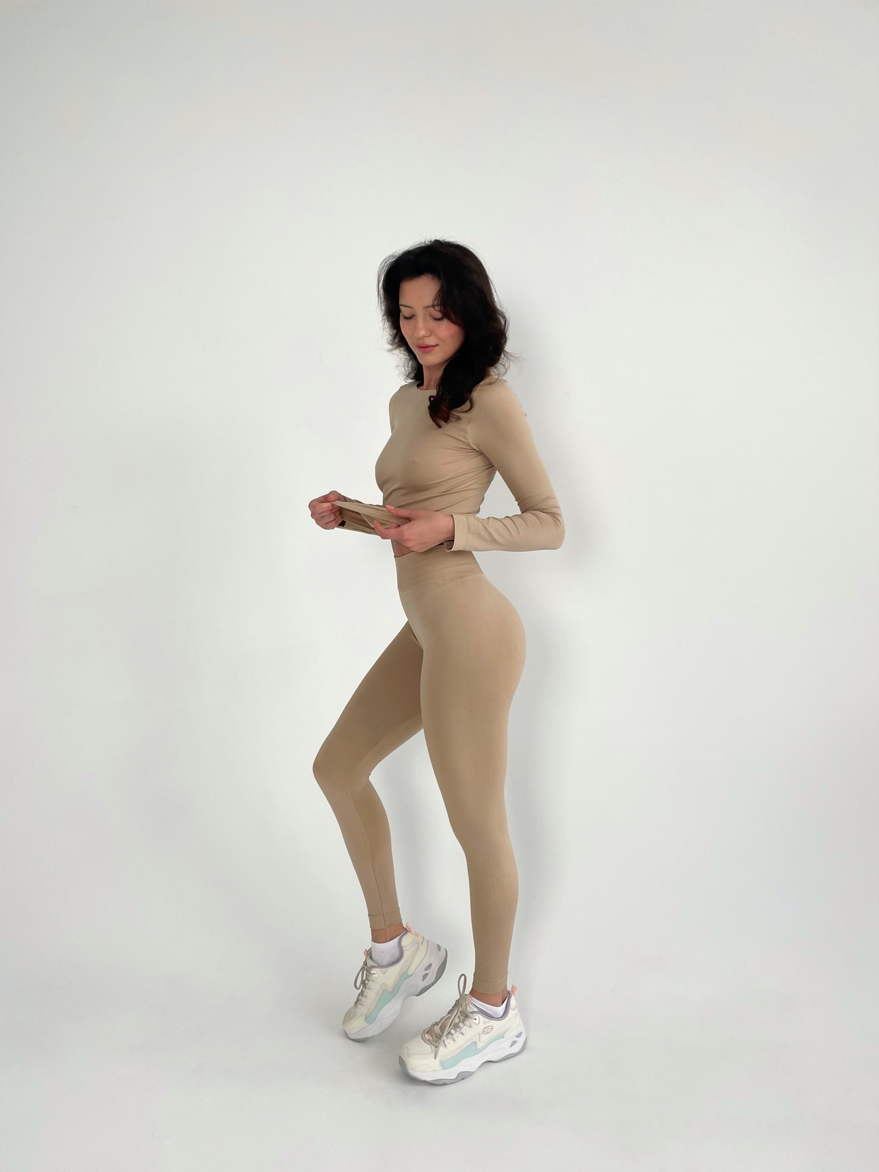 Seamless Long Sleeve Top in Beige