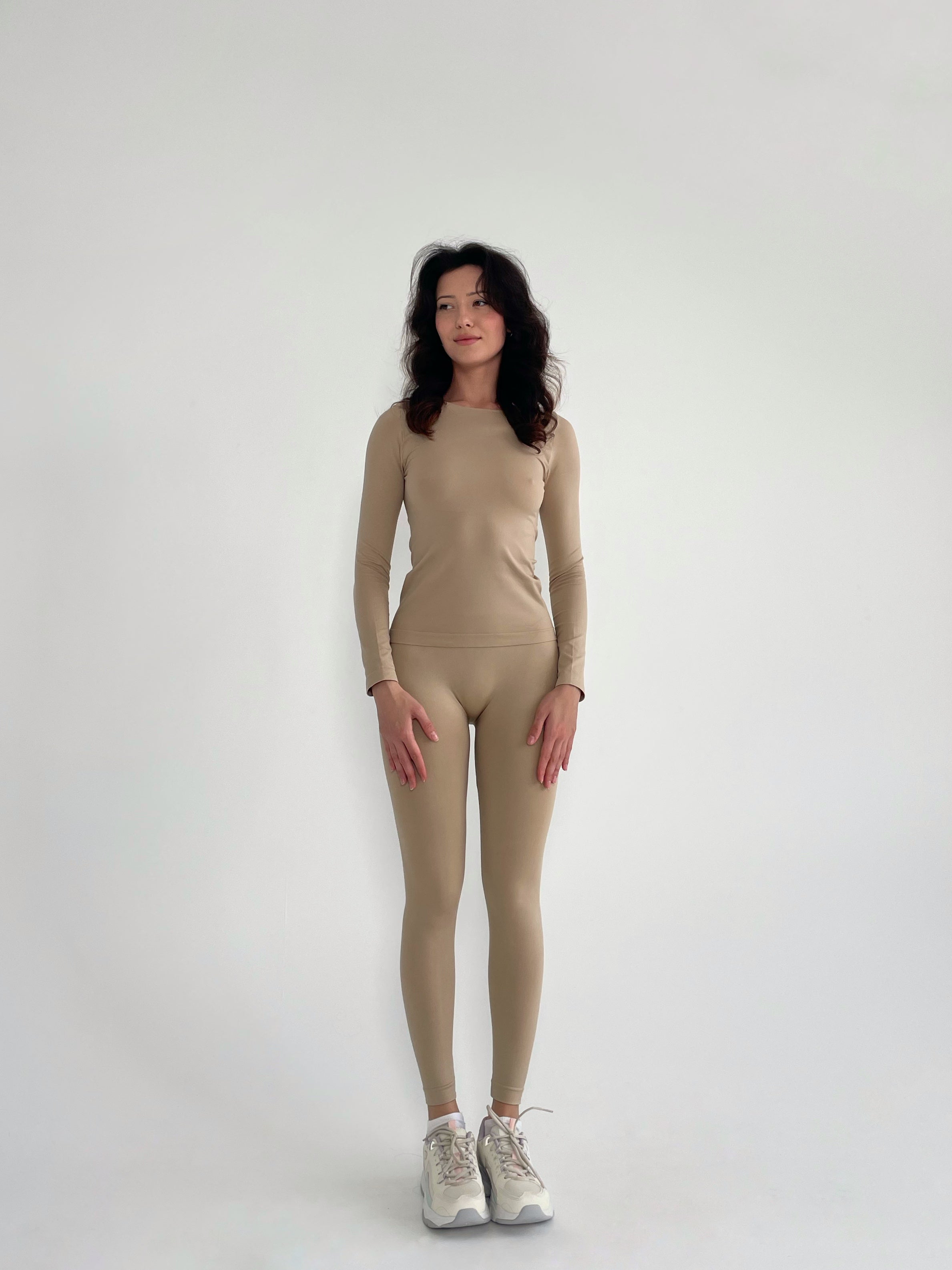 Seamless Long Sleeve Top in Beige