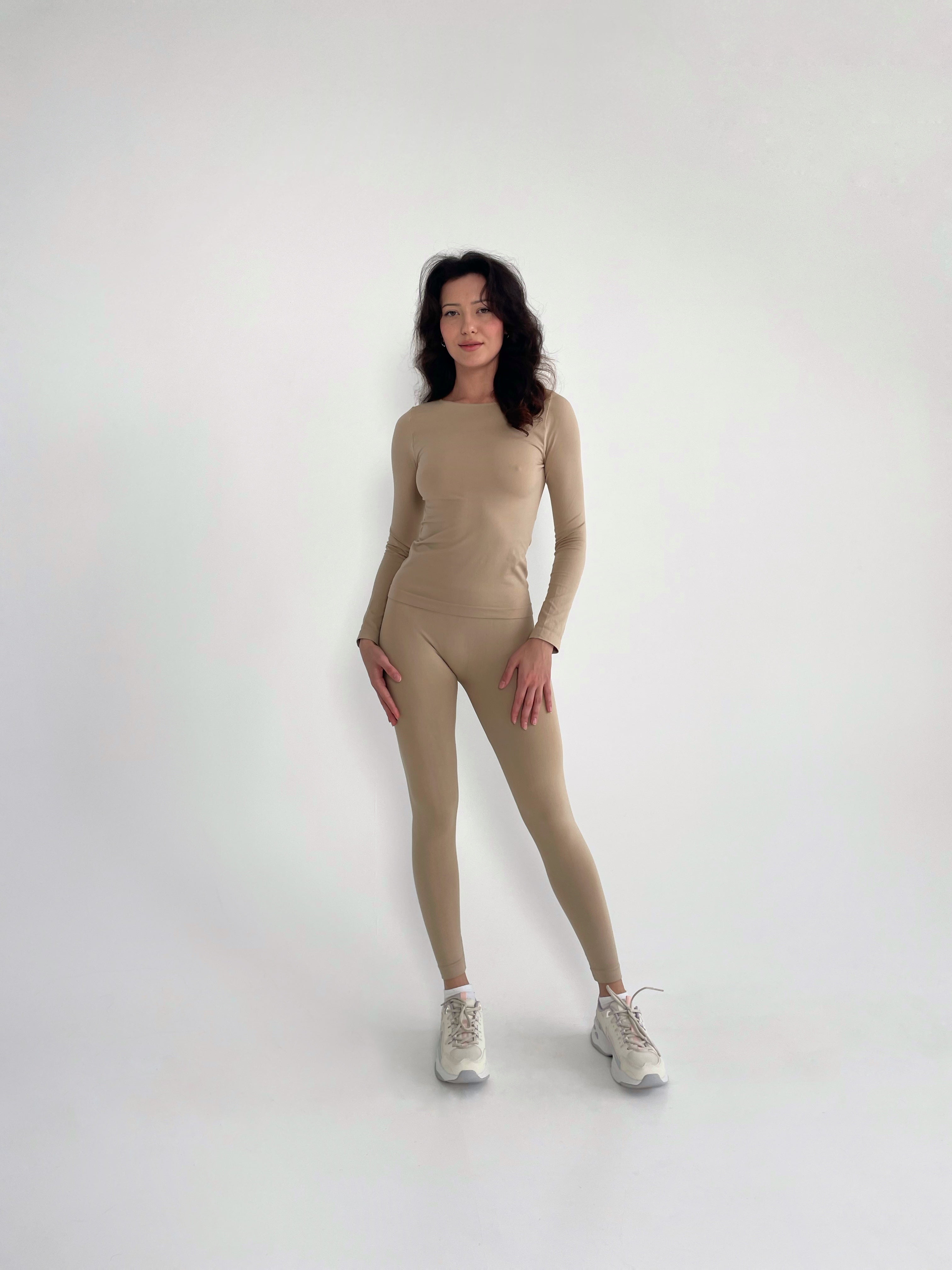 Seamless Long Sleeve Top in Beige