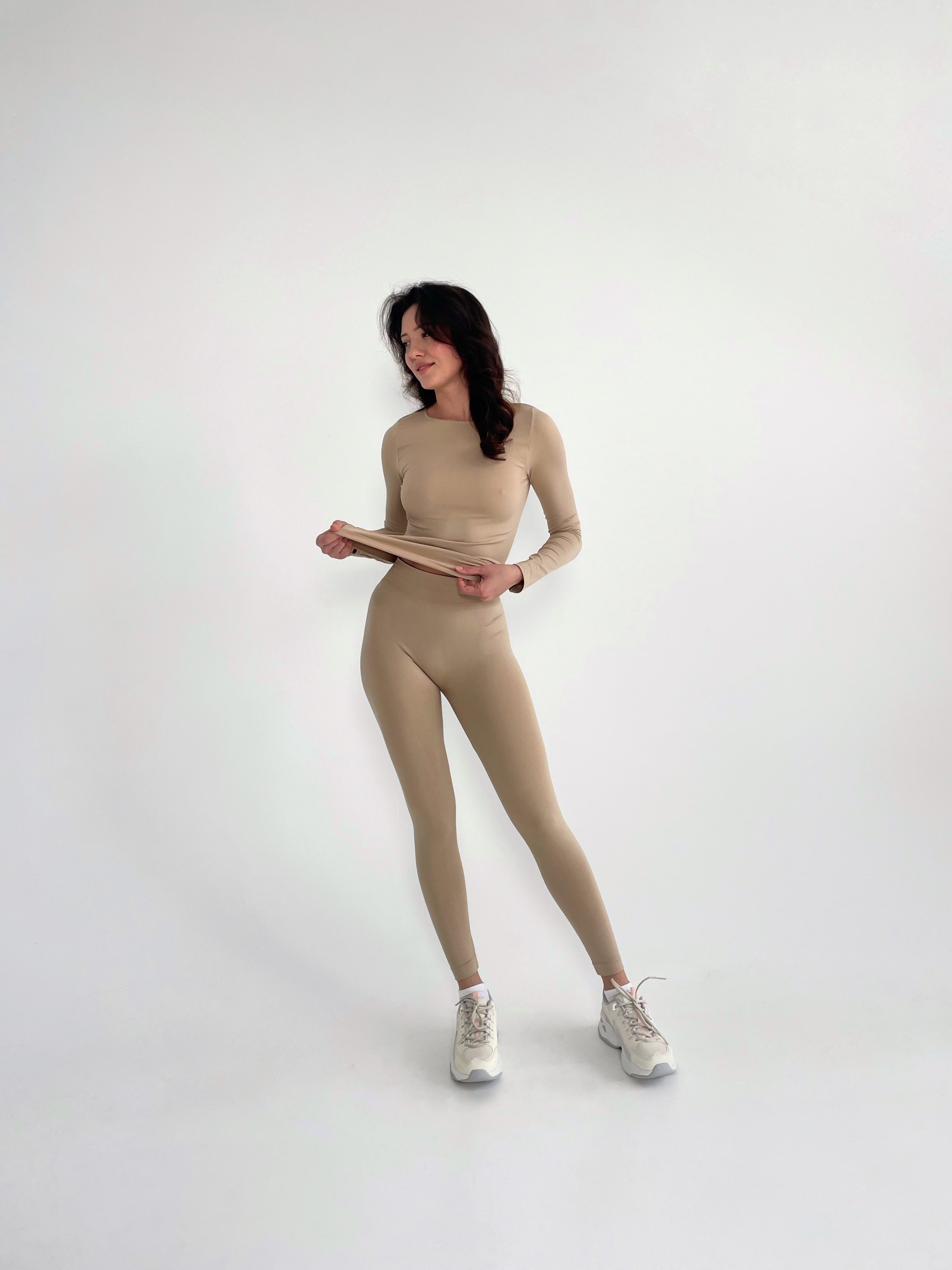 Seamless Long Sleeve Top in Beige