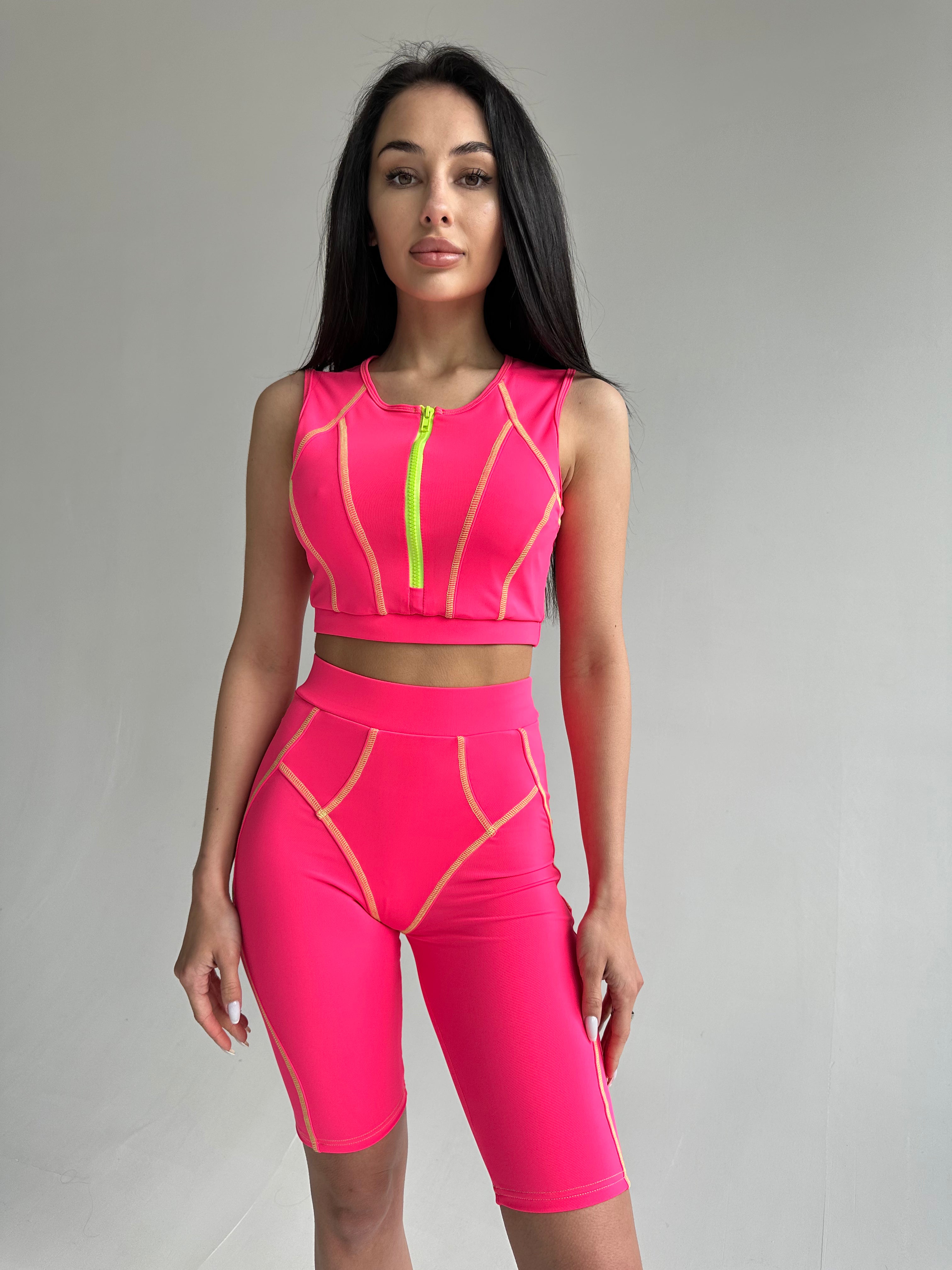Galaxy Sculpt Decorative Seam Bike Shorts in Neon Pink