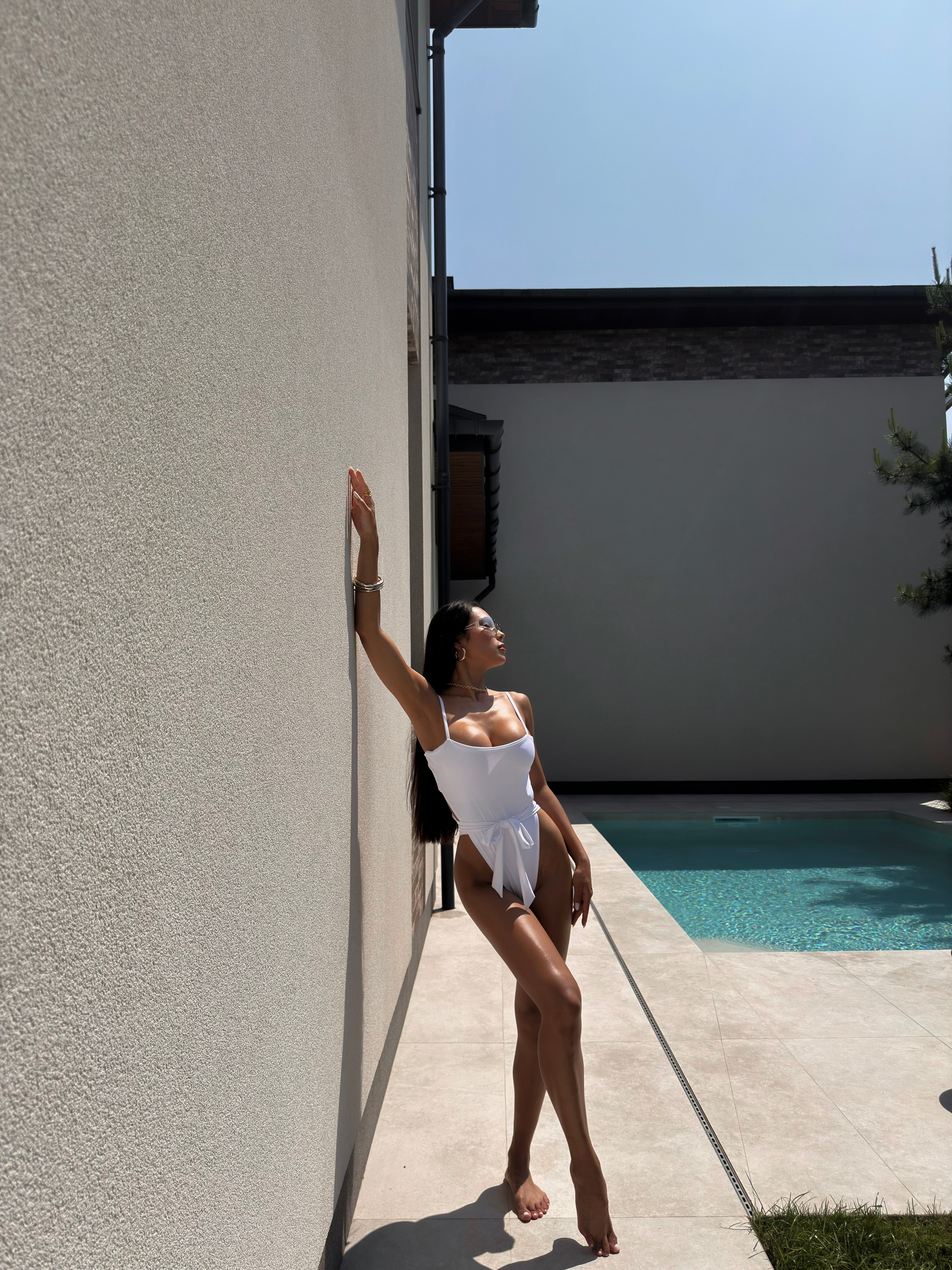 Noir Tie Waist Extra High Cut One Piece in White