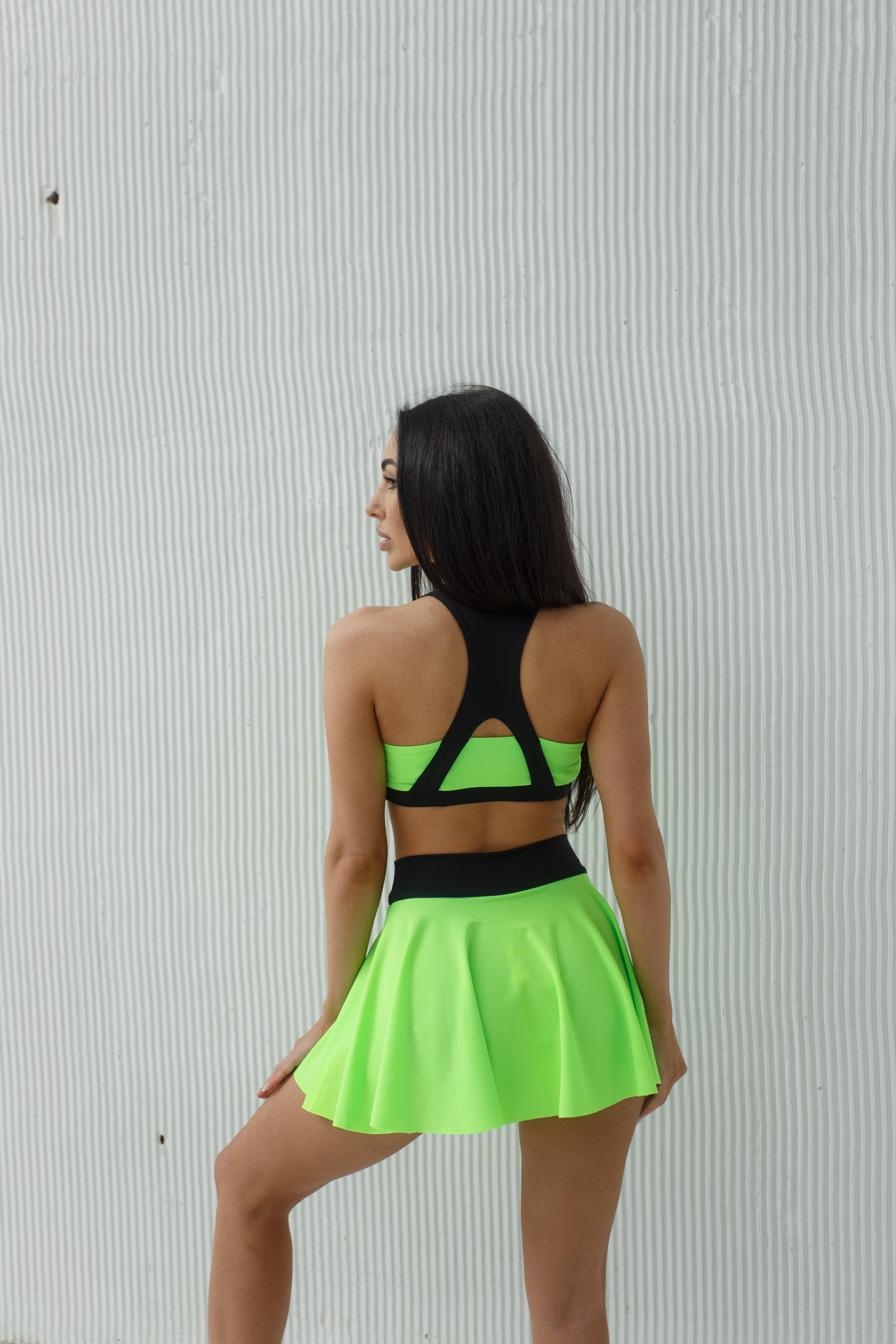 Galaxy Circle Mini Skirt in Neon Green