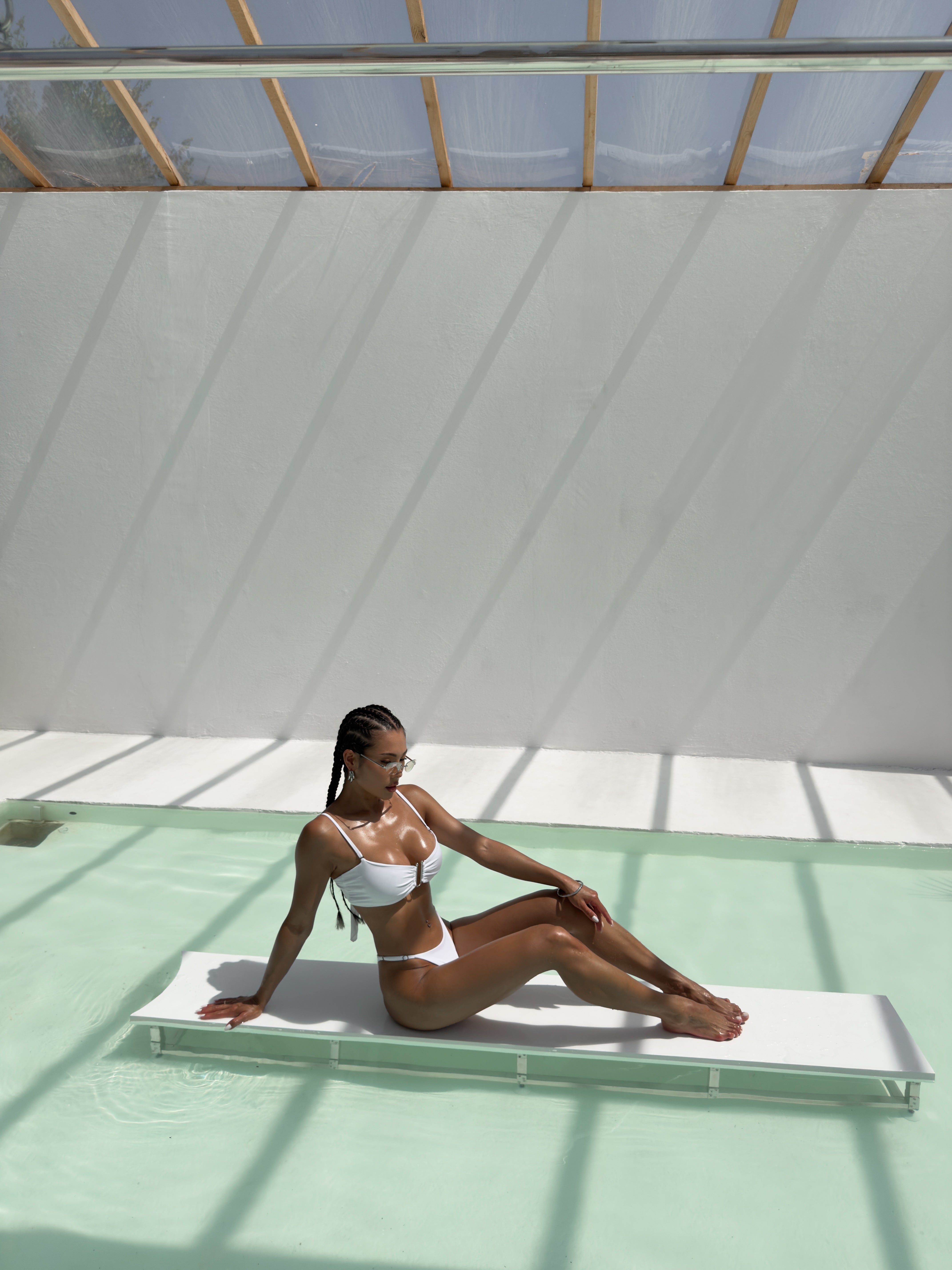 Cherry U Ring Detail Bandeau Bikini Set in White