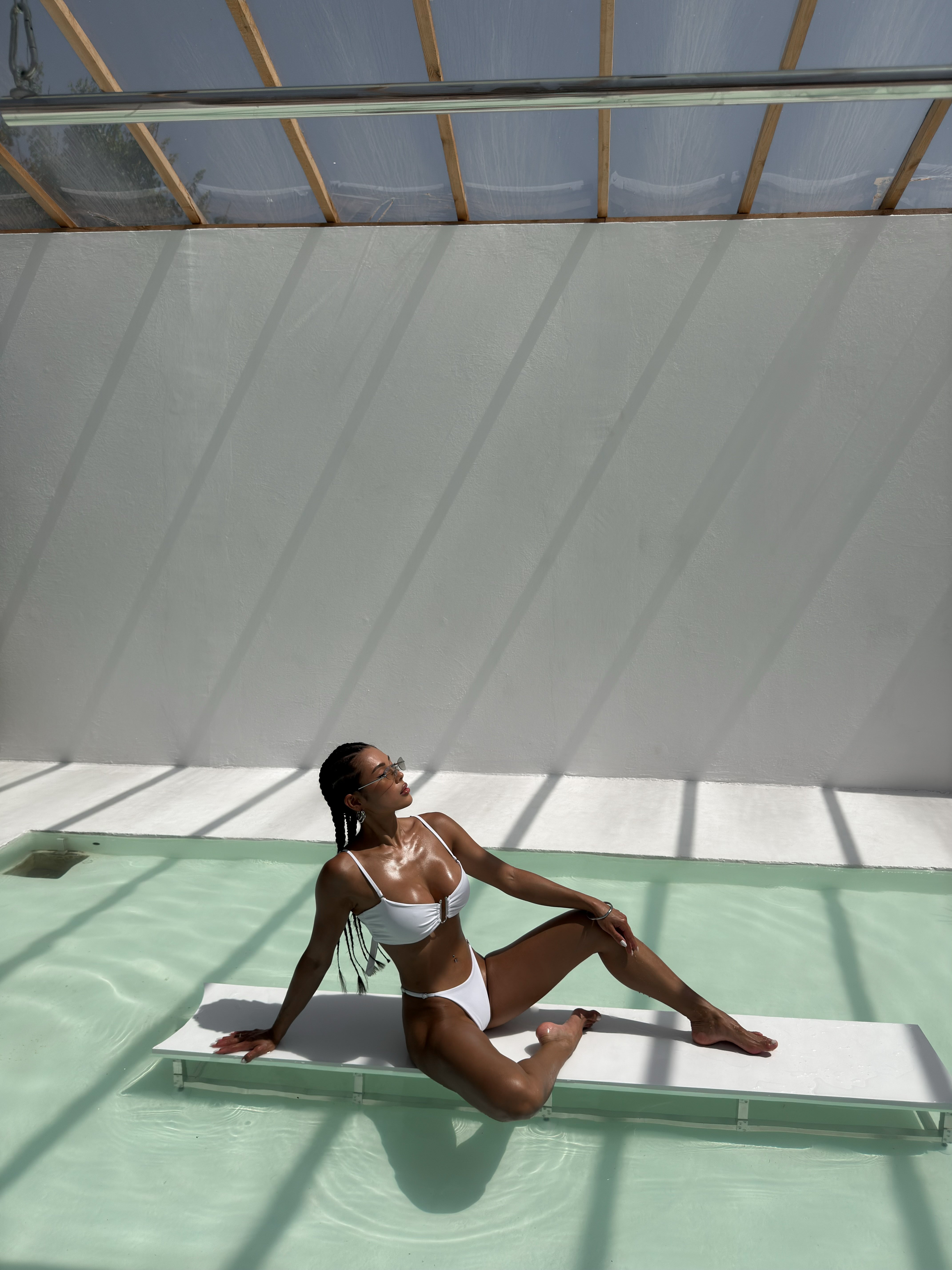 Cherry U Ring Detail Bandeau Bikini Set in White