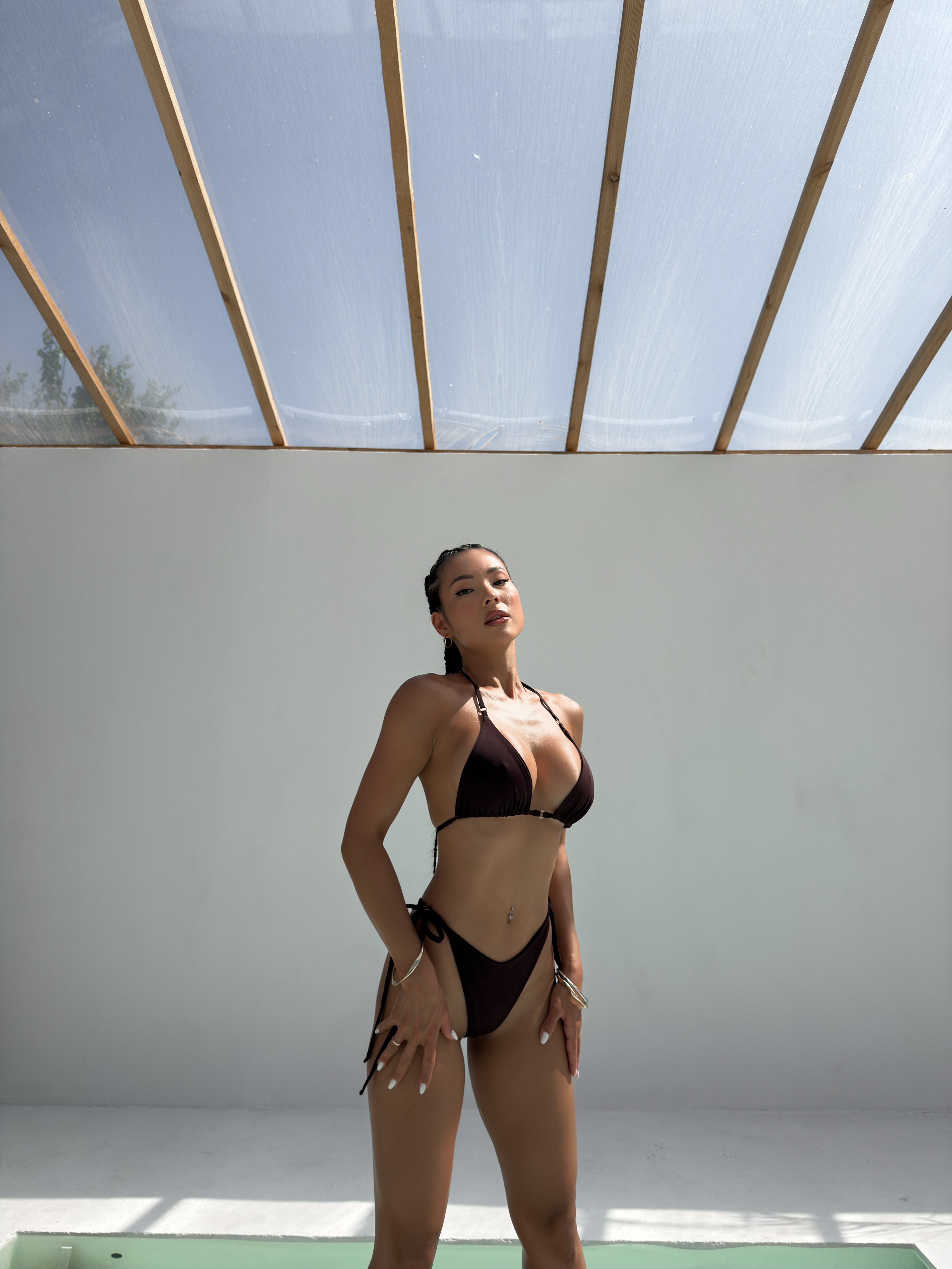 Aperol 4-Piece Bikini Set with Topless One Piece and Sarong in Chocolate