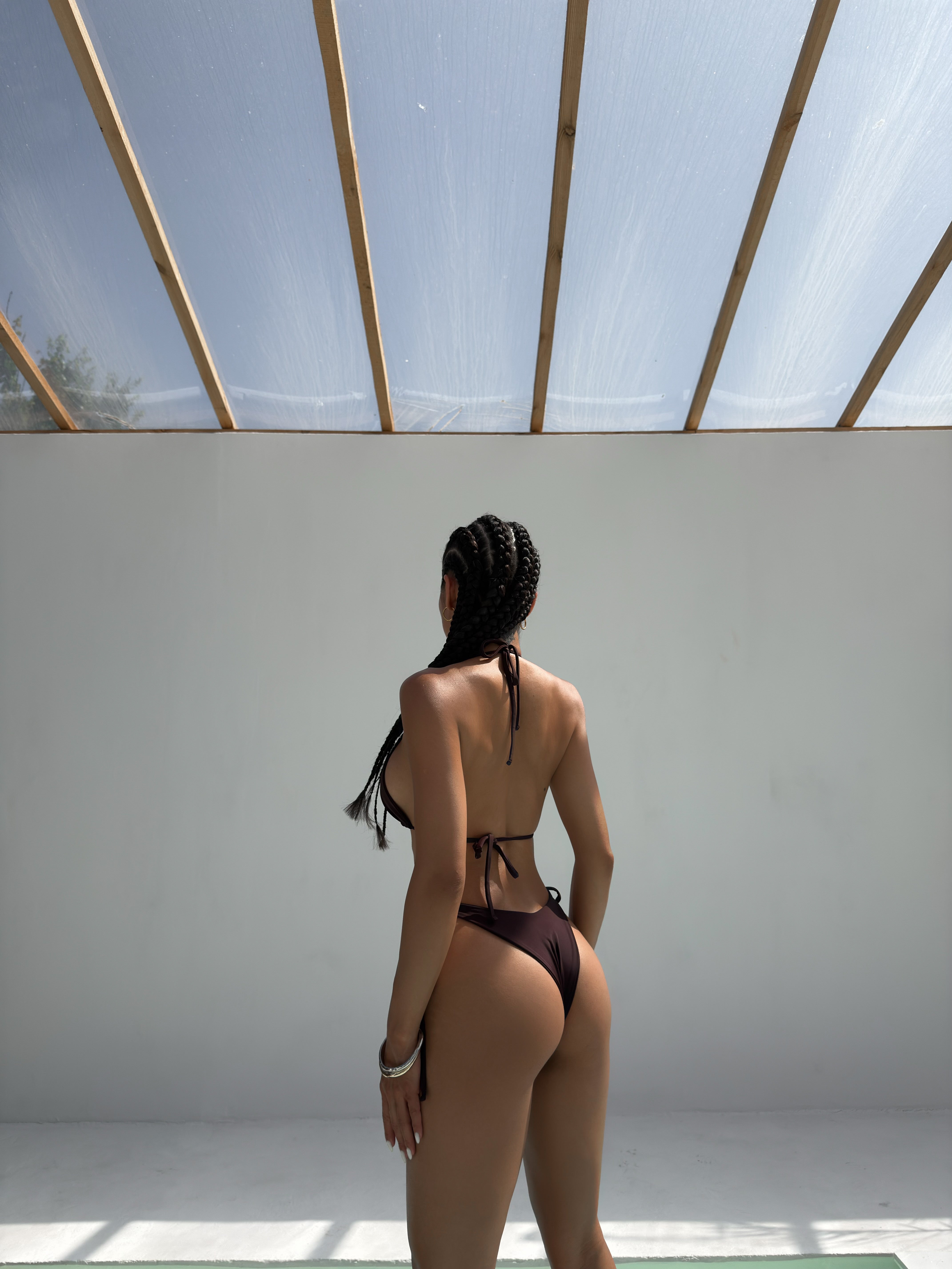 Aperol 4-Piece Bikini Set with Topless One Piece and Sarong in Chocolate