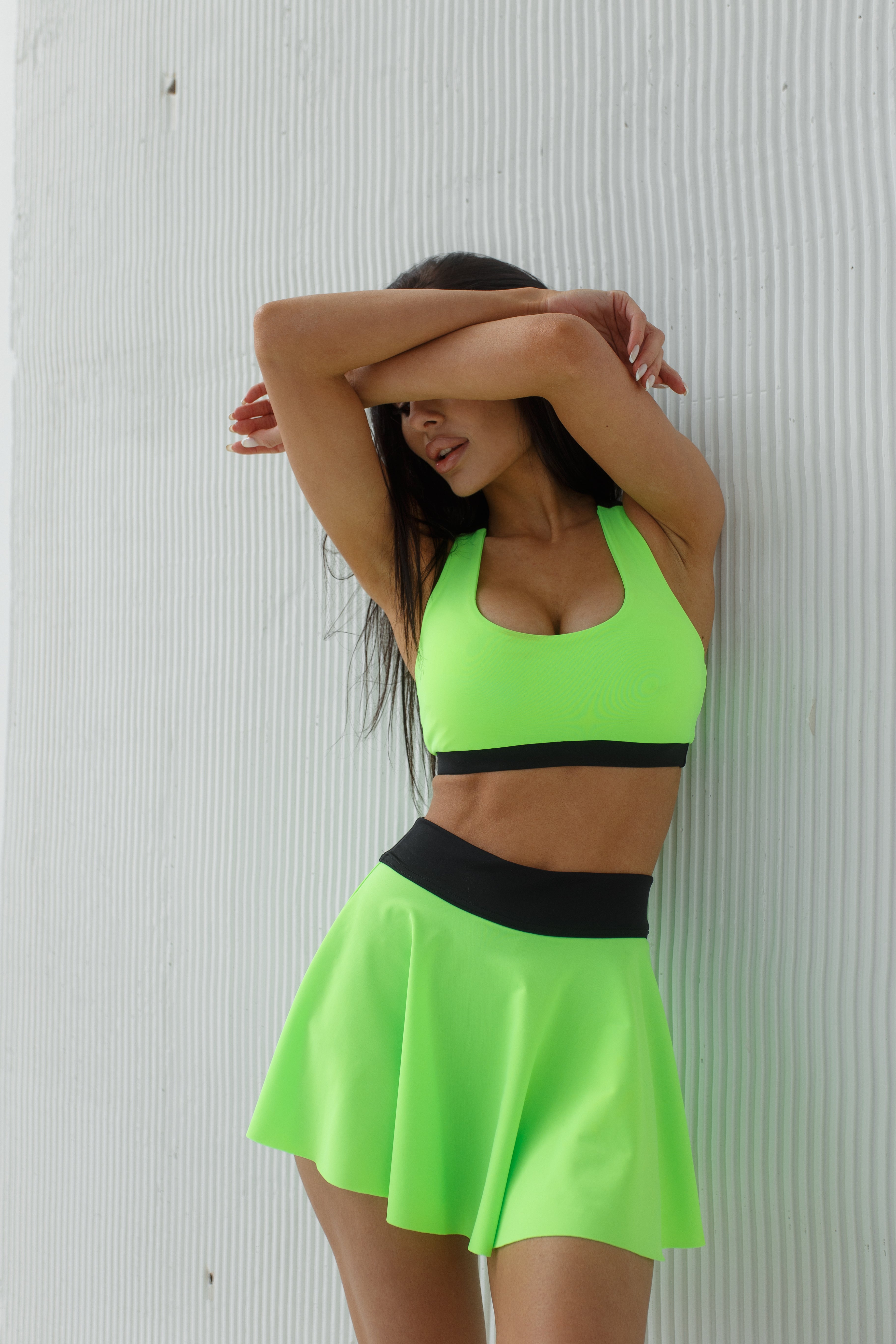 Galaxy Circle Mini Skirt in Neon Green
