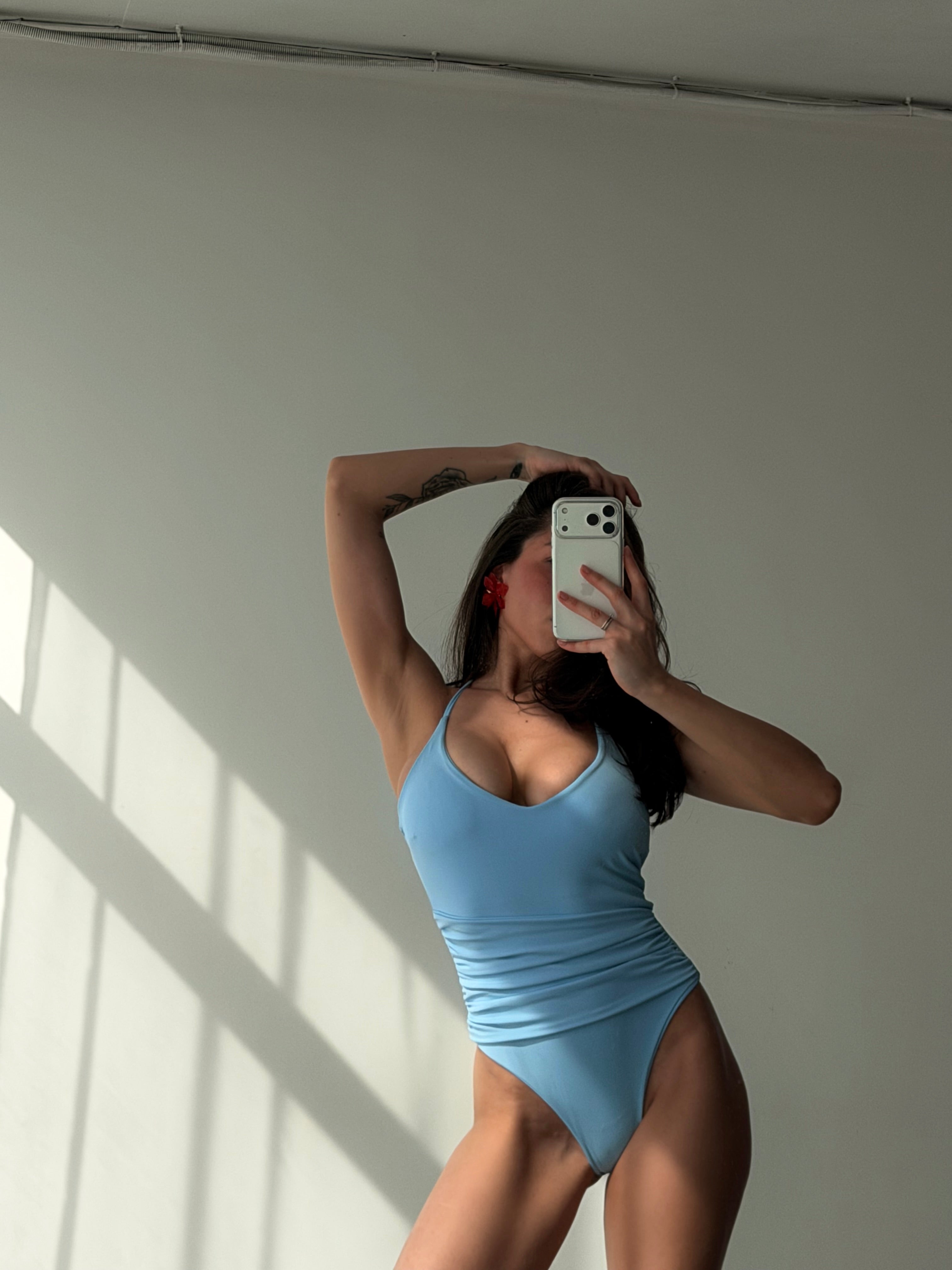 Sahara Plunge Shoulder Tie One Piece in Baby Blue