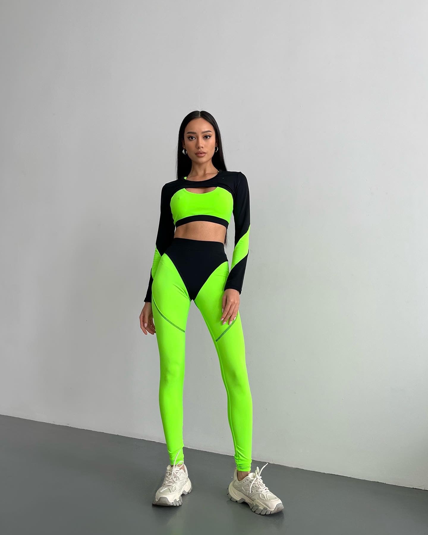 GalaxyX Contrasting Insert Long Sleeve Shrug in Neon Green