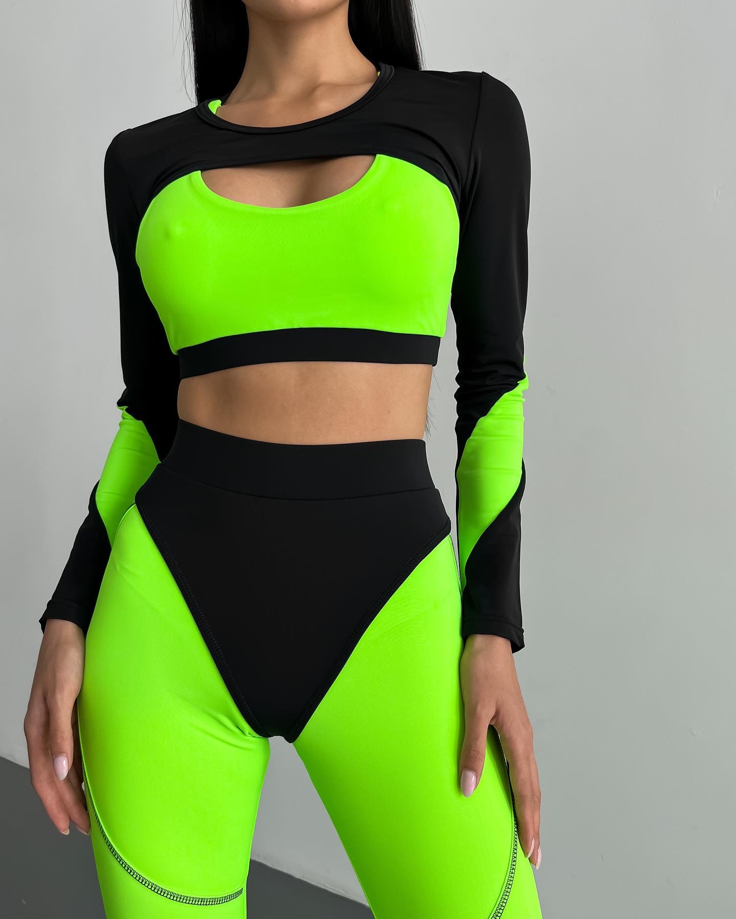GalaxyX Contrasting Insert Long Sleeve Shrug in Neon Green