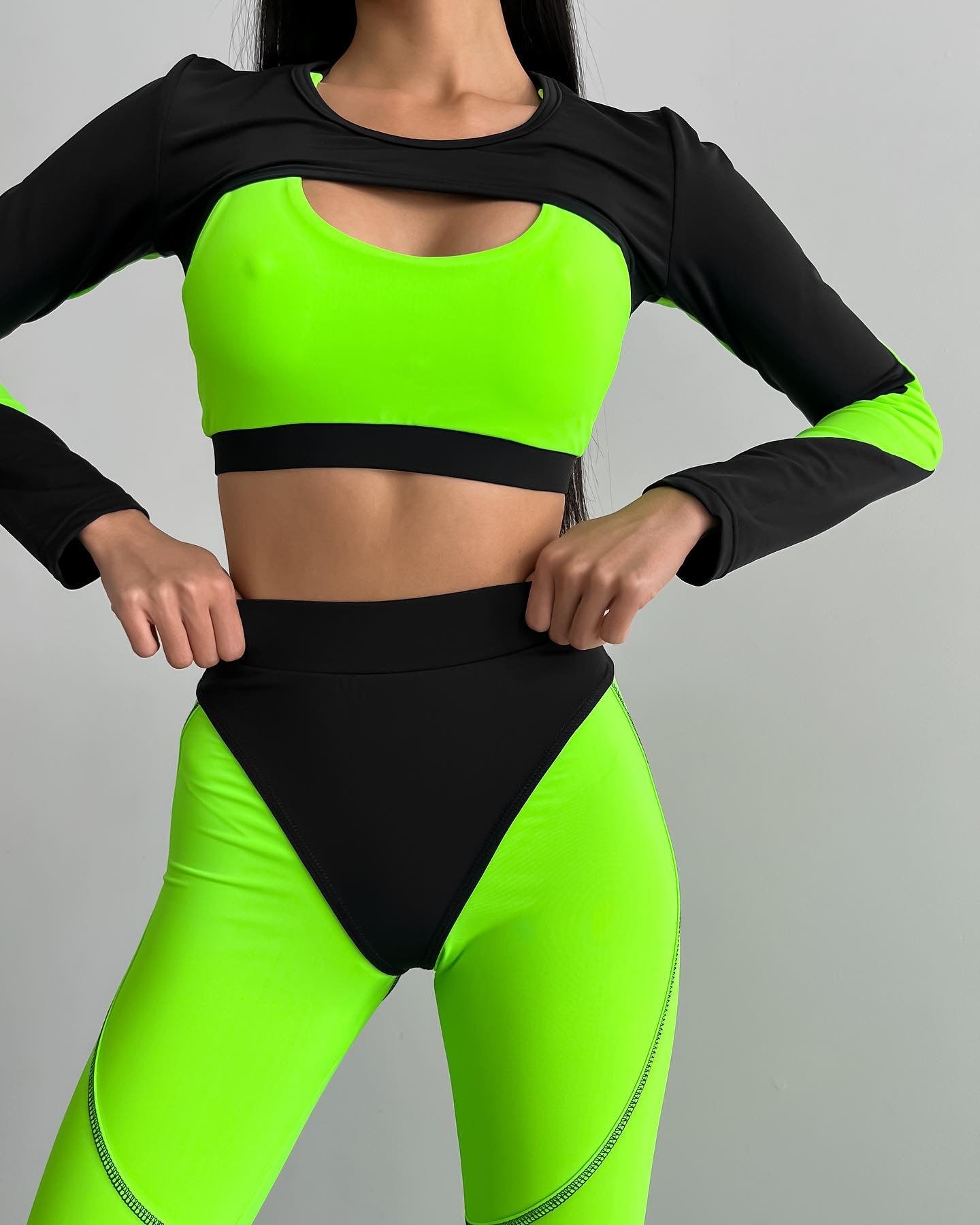 GalaxyX Contrasting Insert Long Sleeve Shrug in Neon Green