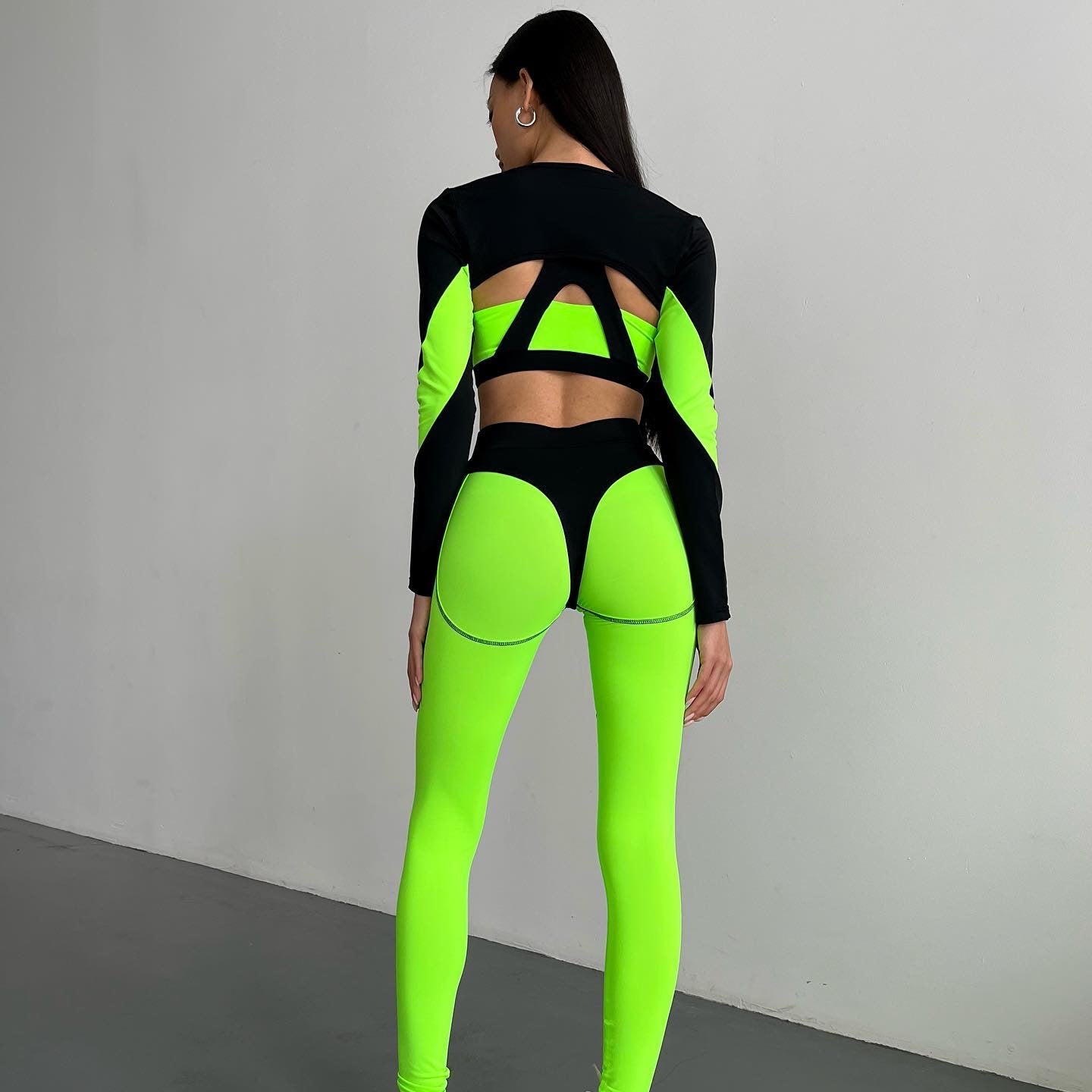 GalaxyX Contrasting Insert Long Sleeve Shrug in Neon Green