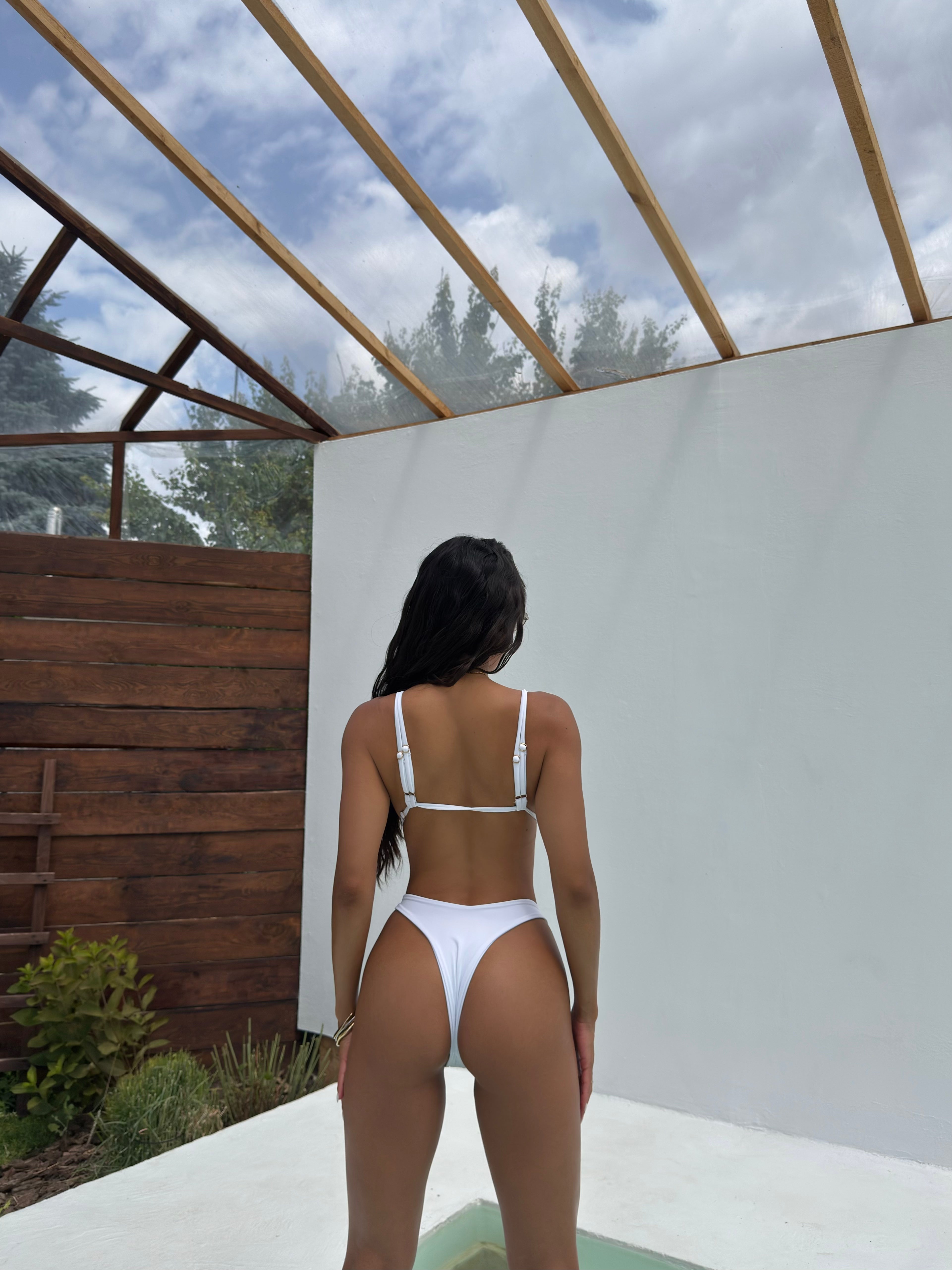 Sofi Triangle V Shape Strap Detail Bikini Set in White