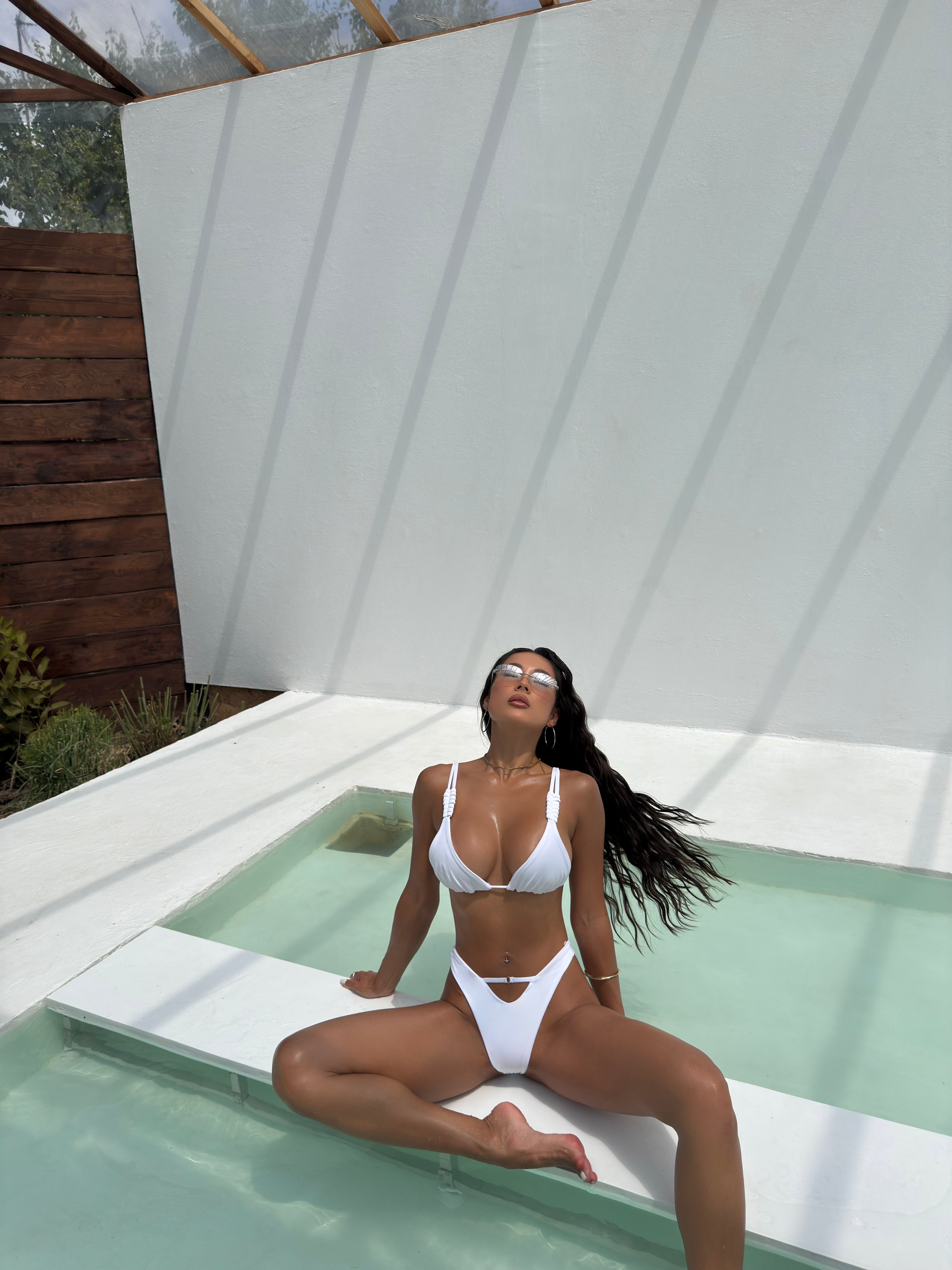 Sofi Triangle V Shape Strap Detail Bikini Set in White