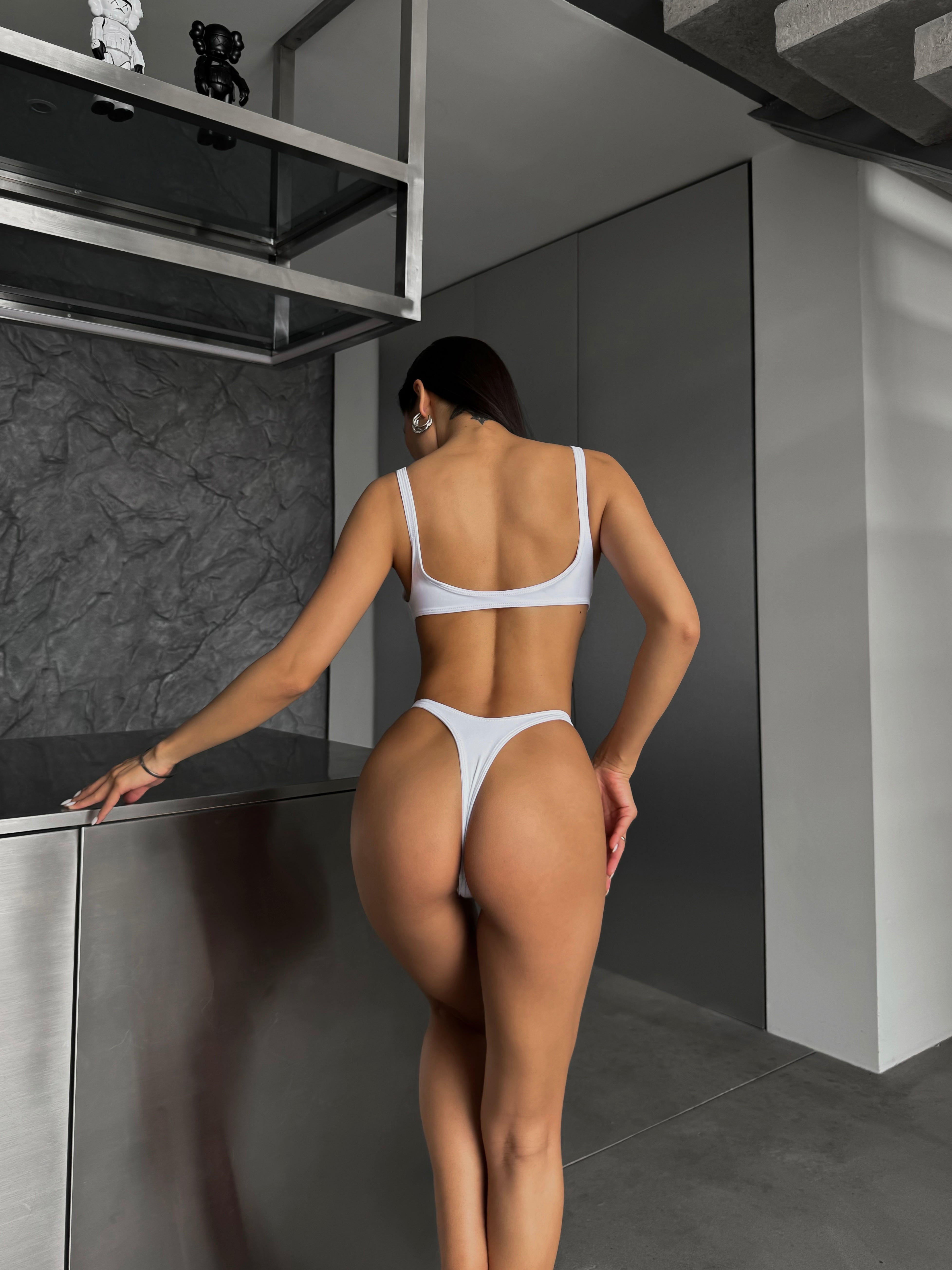 Ecstasy Scoop Neck Metal Detail Bikini Set in White