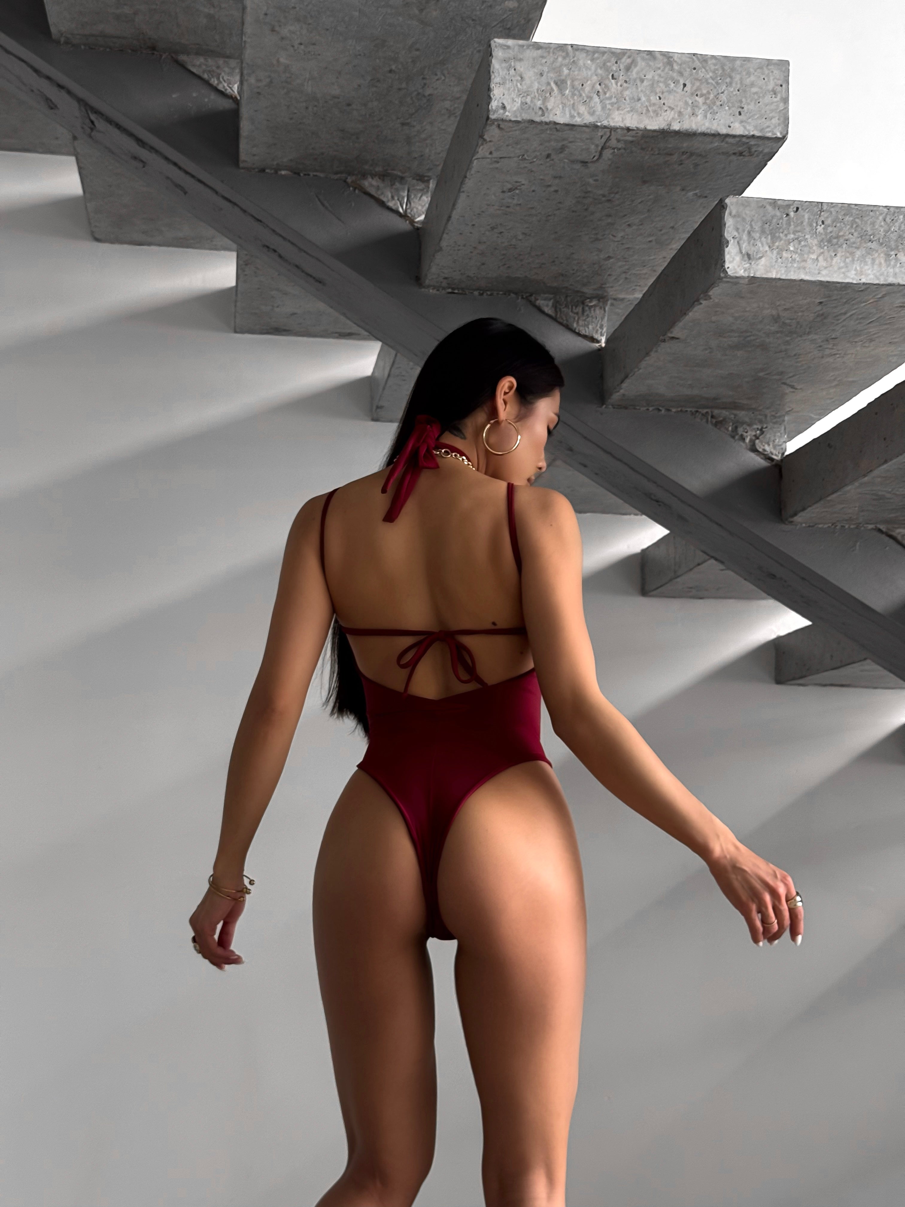 Greece Crystal Cut Out Front One Piece in Burgundy