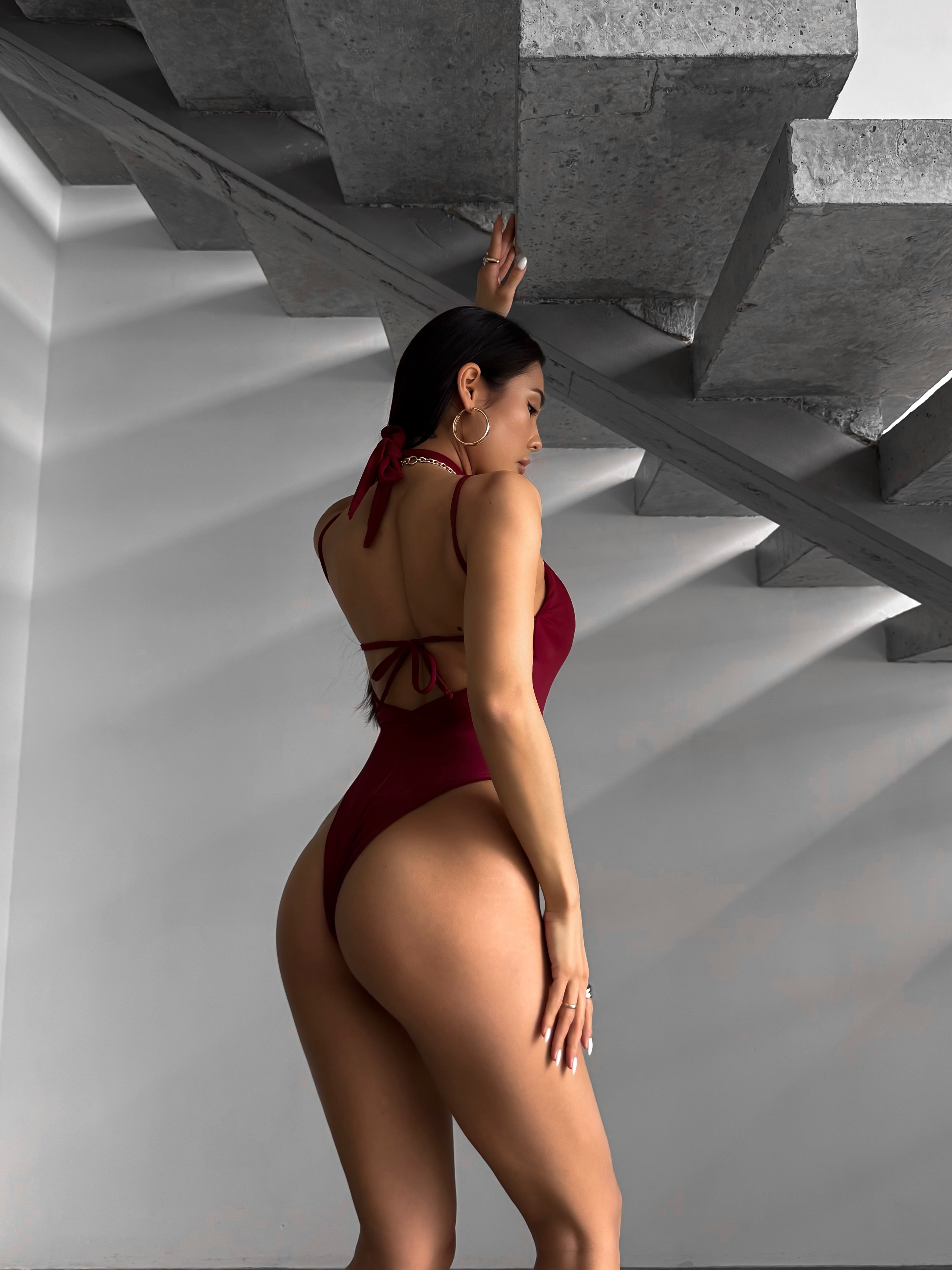 Greece Crystal Cut Out Front One Piece in Burgundy