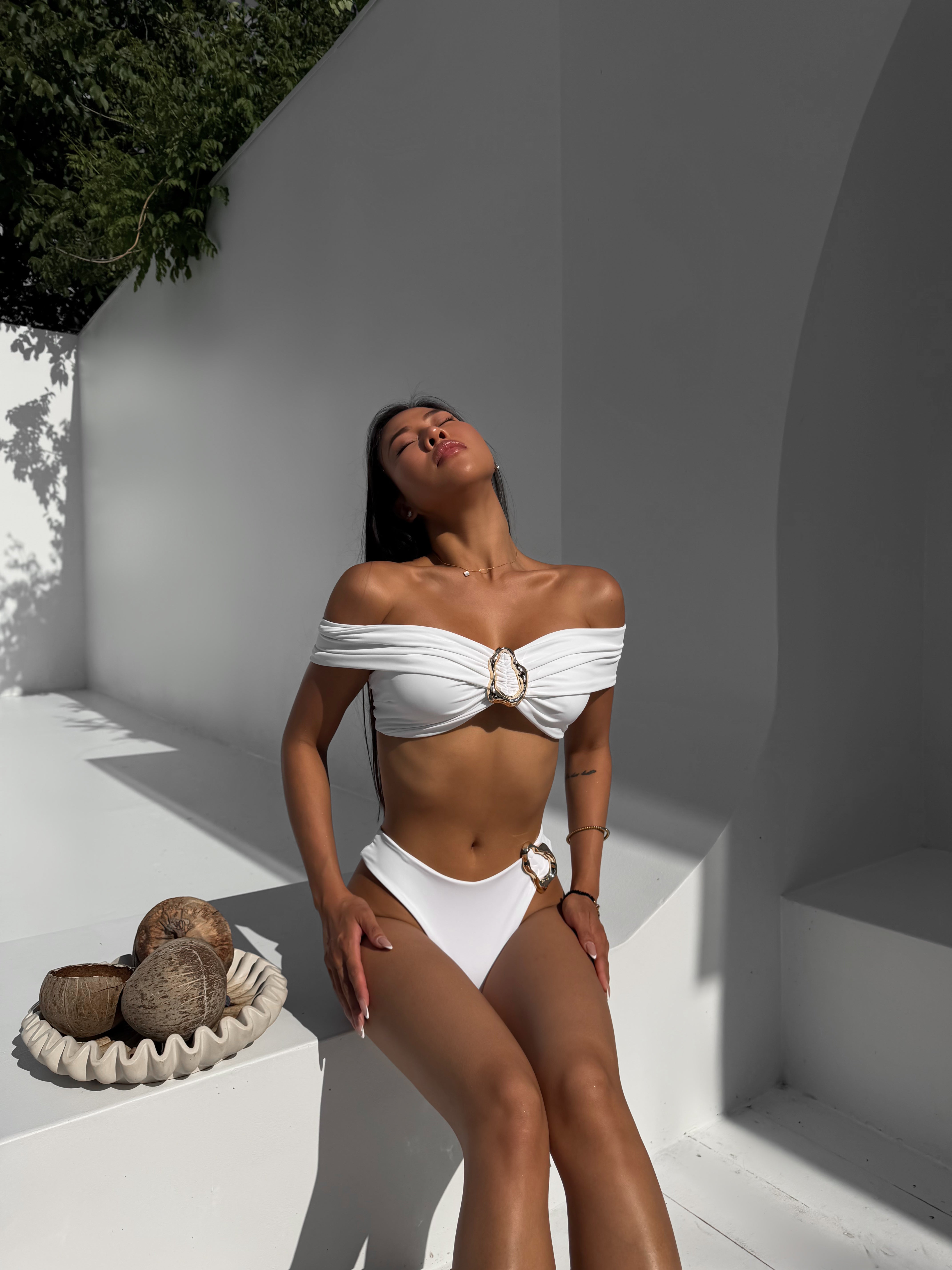 Venus Off The Shoulder Ring Detail Bikini Set in White