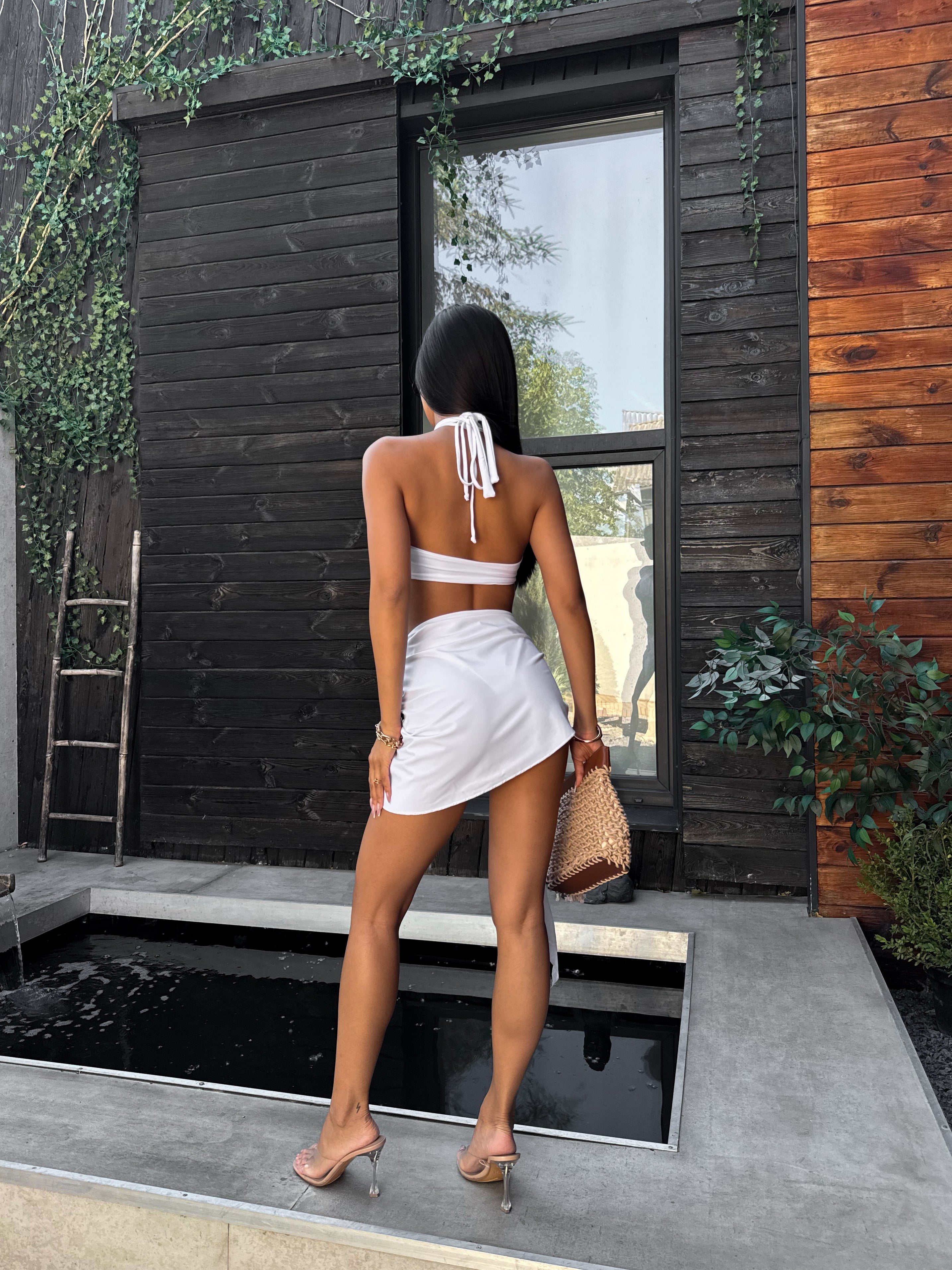 Nyx Grecian Halterneck Shiny Detail Bikini Set in White