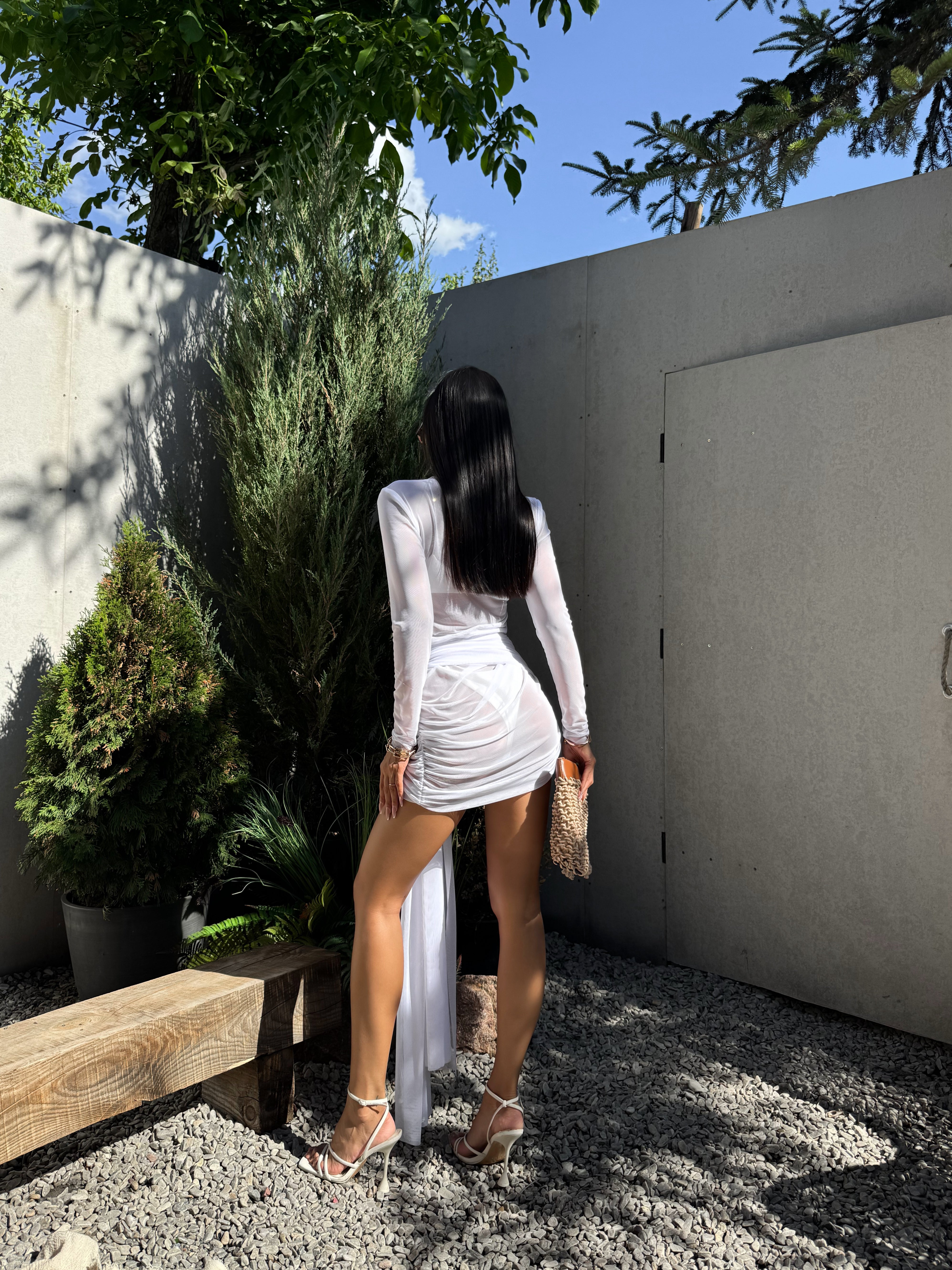 Baileys Mesh Asymmetric Mini Beach Dress in White