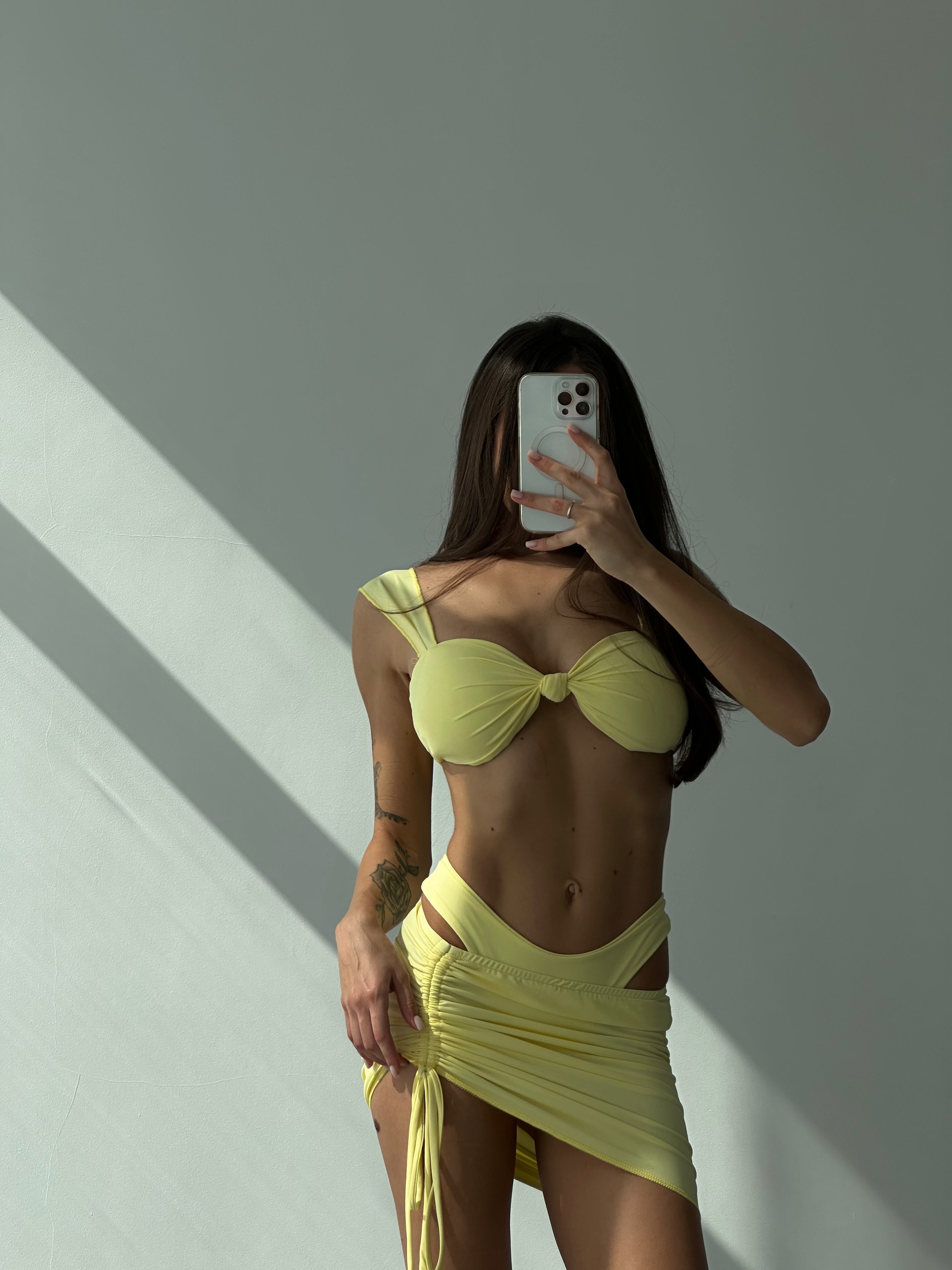 Oyster Drawstring Beach Mini Skirt in Yellow