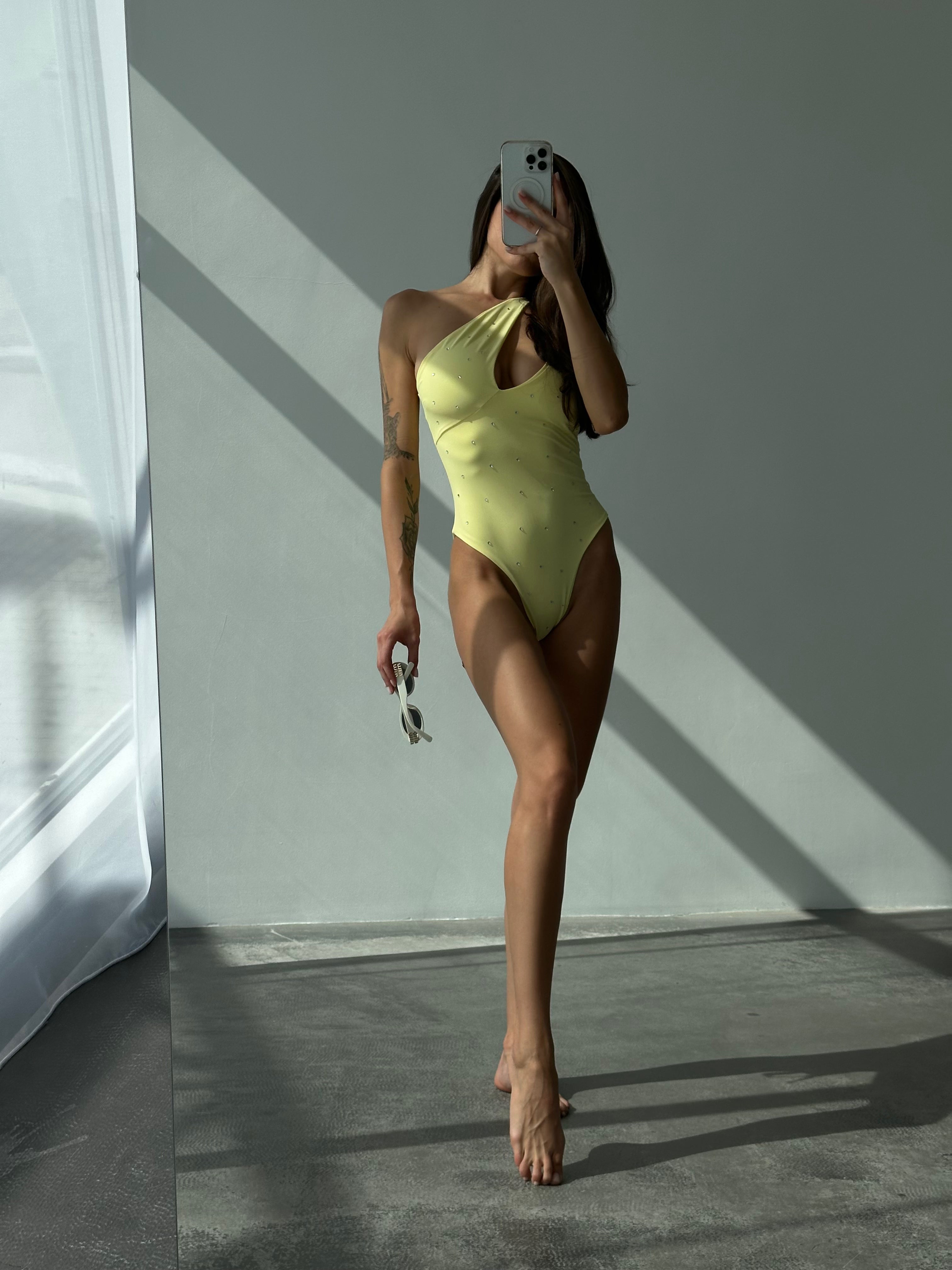 Snake Dazzling Asymmetric Neck One Piece in Yellow