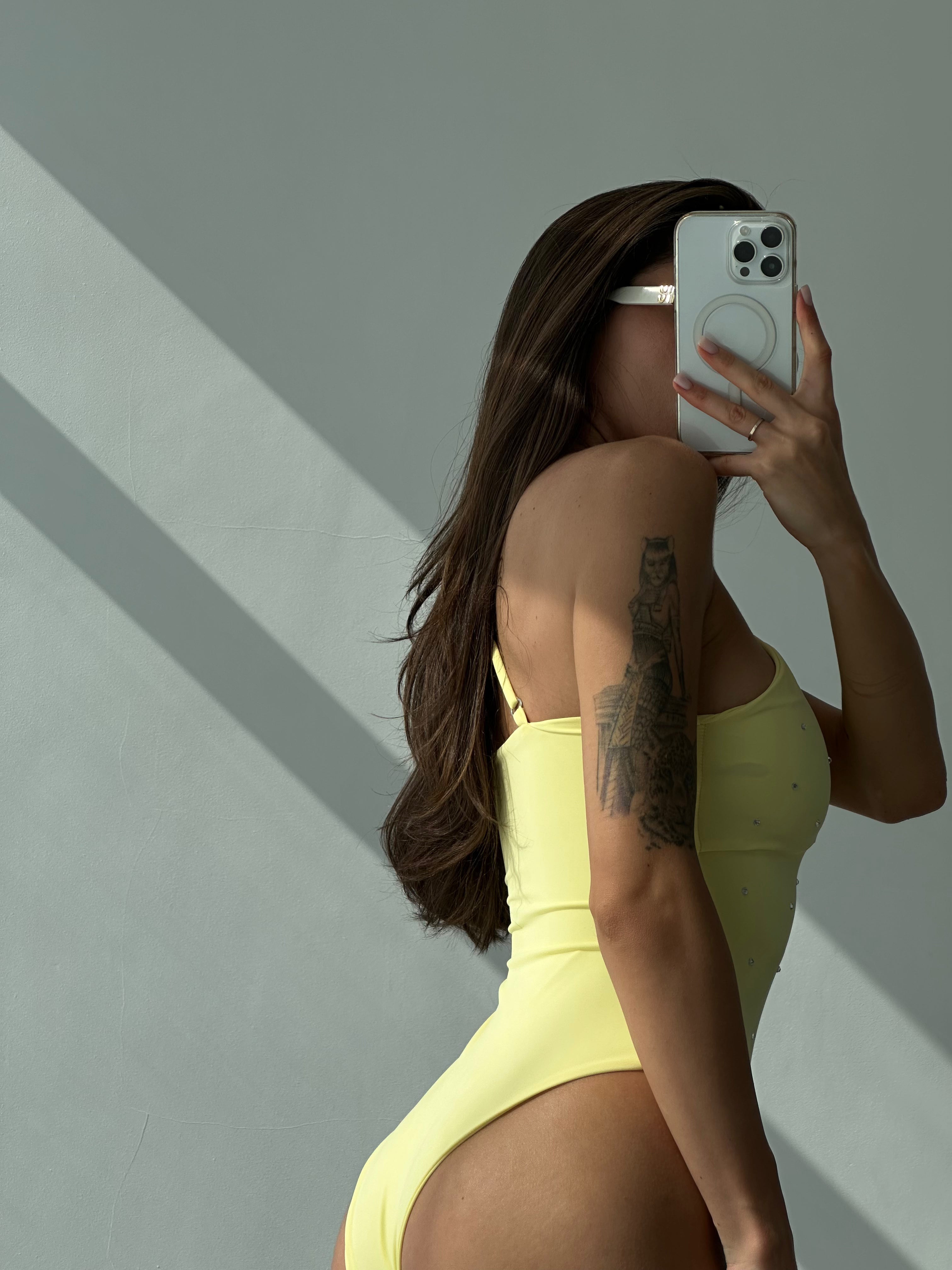 Snake Dazzling Asymmetric Neck One Piece in Yellow