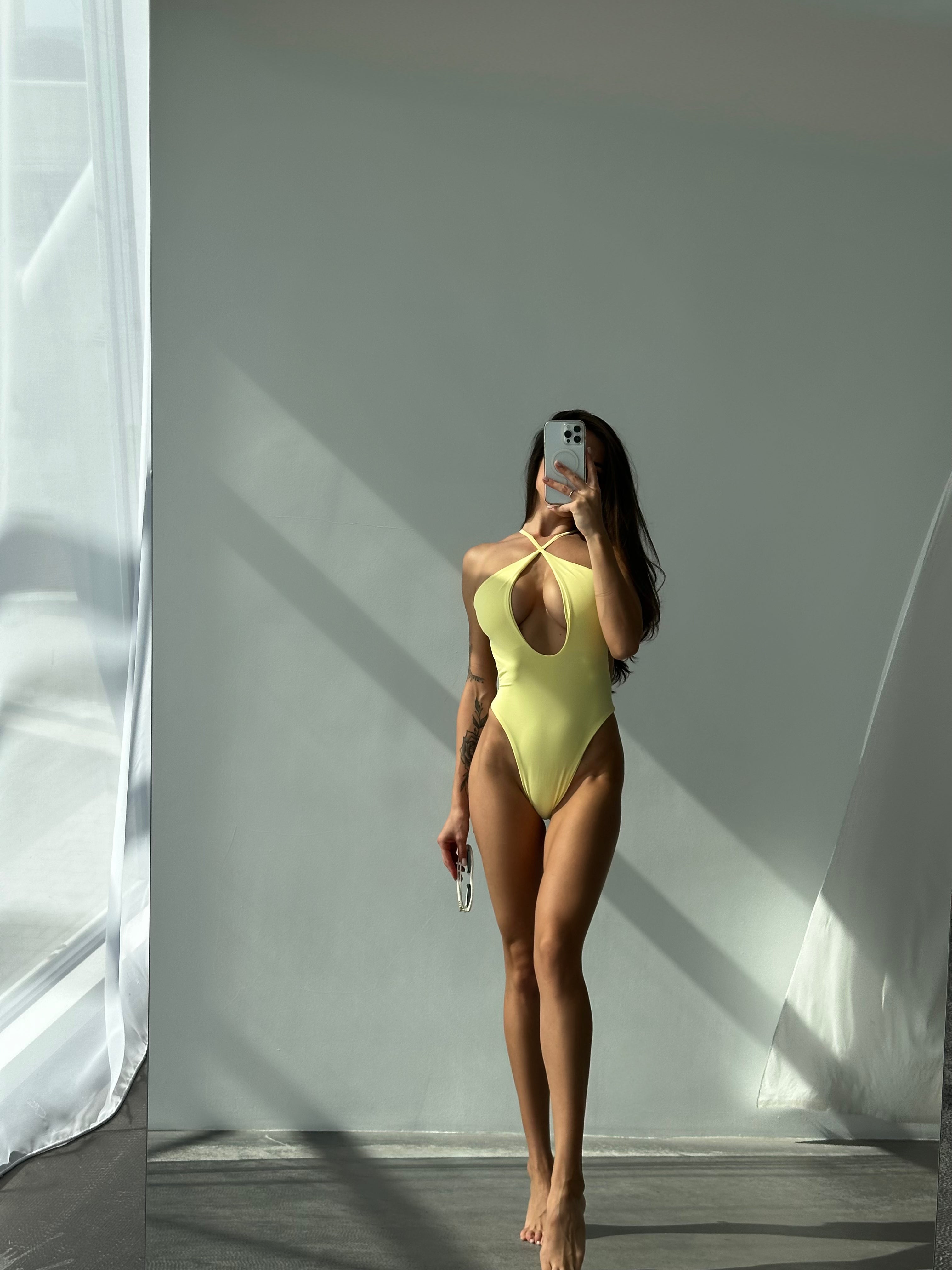 Neva Criss Cross Cut Out Front One Piece in Yellow