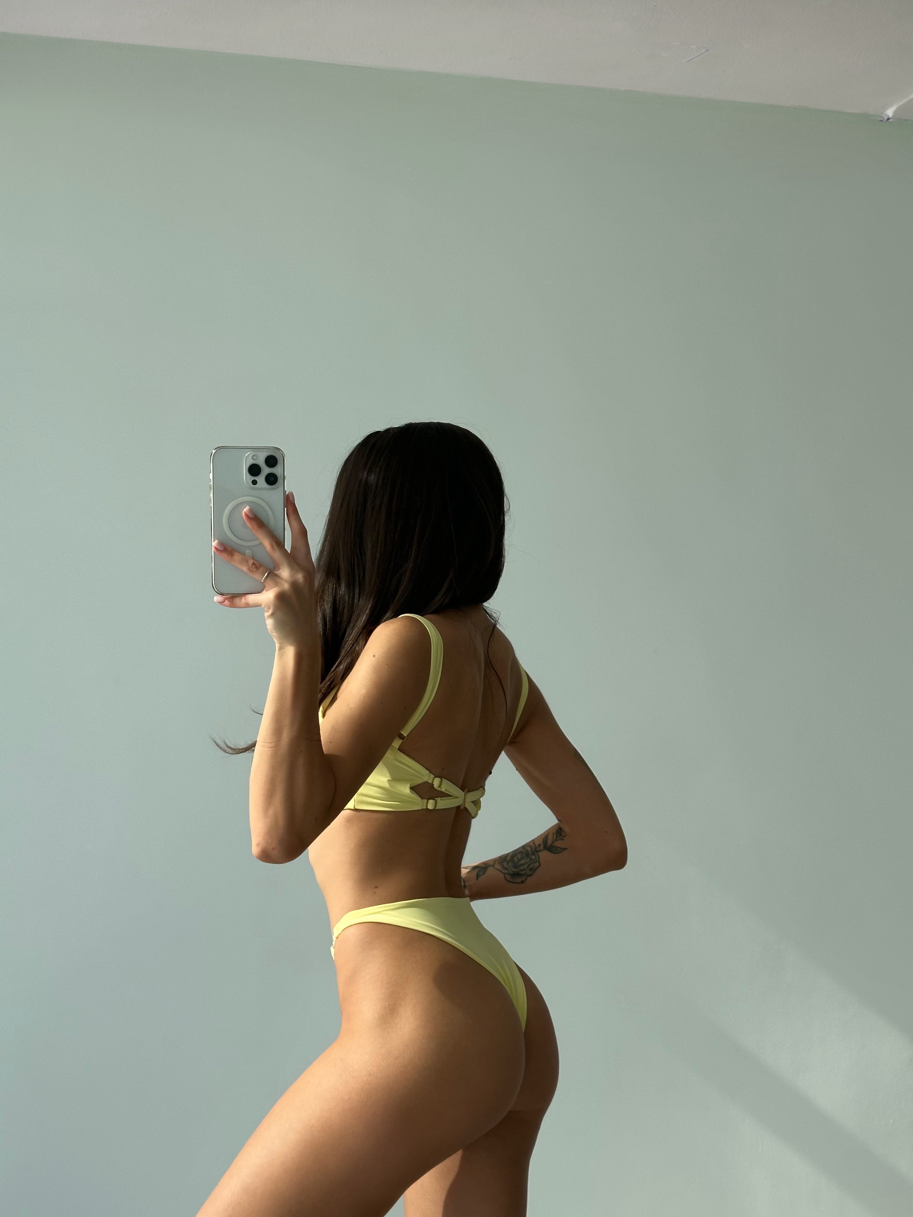 Desire Cut Out Bust Criss Cross Back Bikini Set in Yellow
