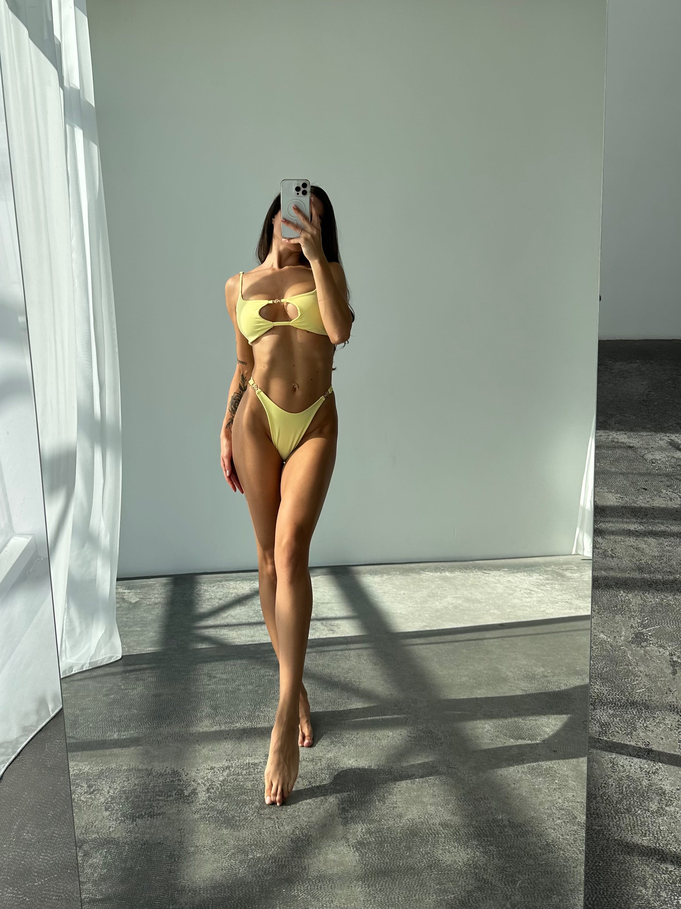 Desire Cut Out Bust Criss Cross Back Bikini Set in Yellow