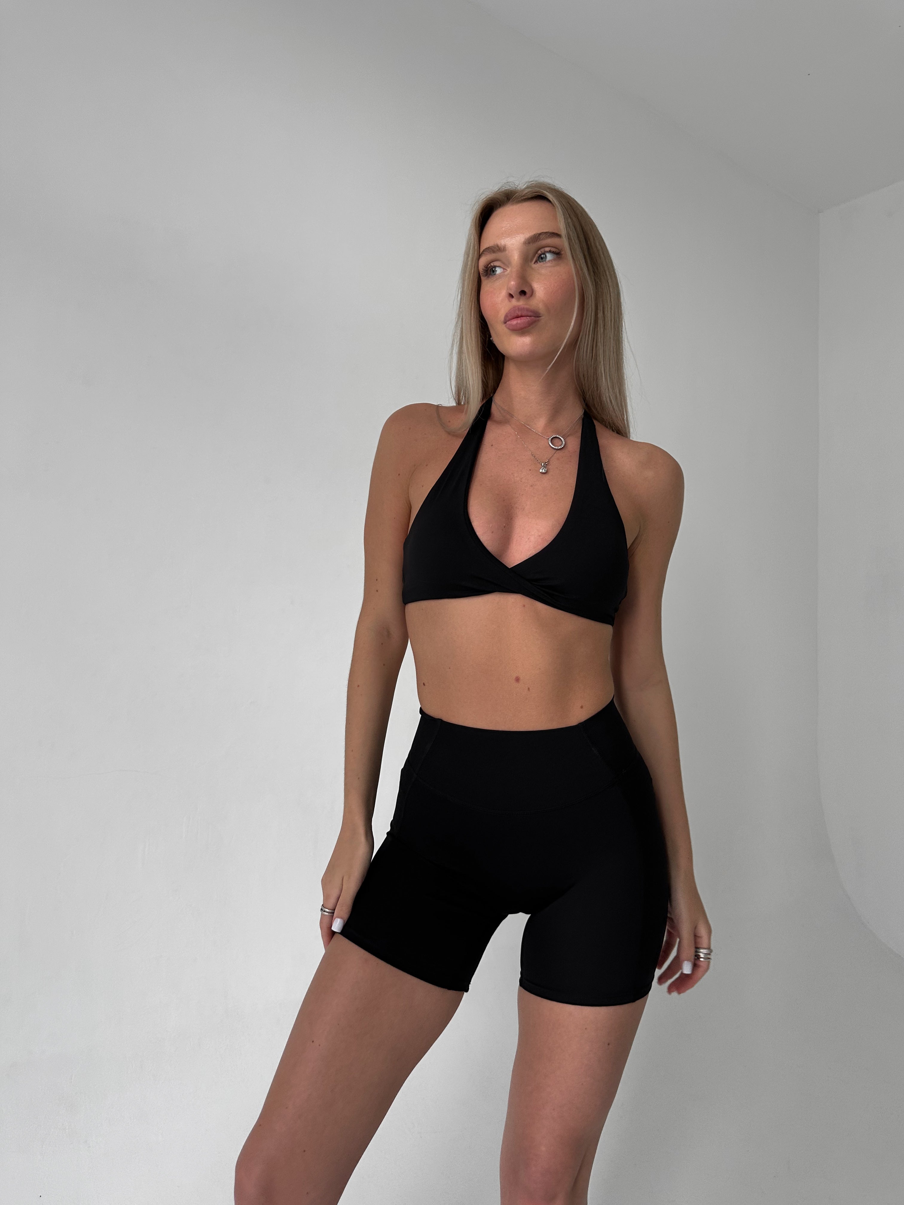 Pantera Halter Top & High-Waist Cycling Shorts in Black