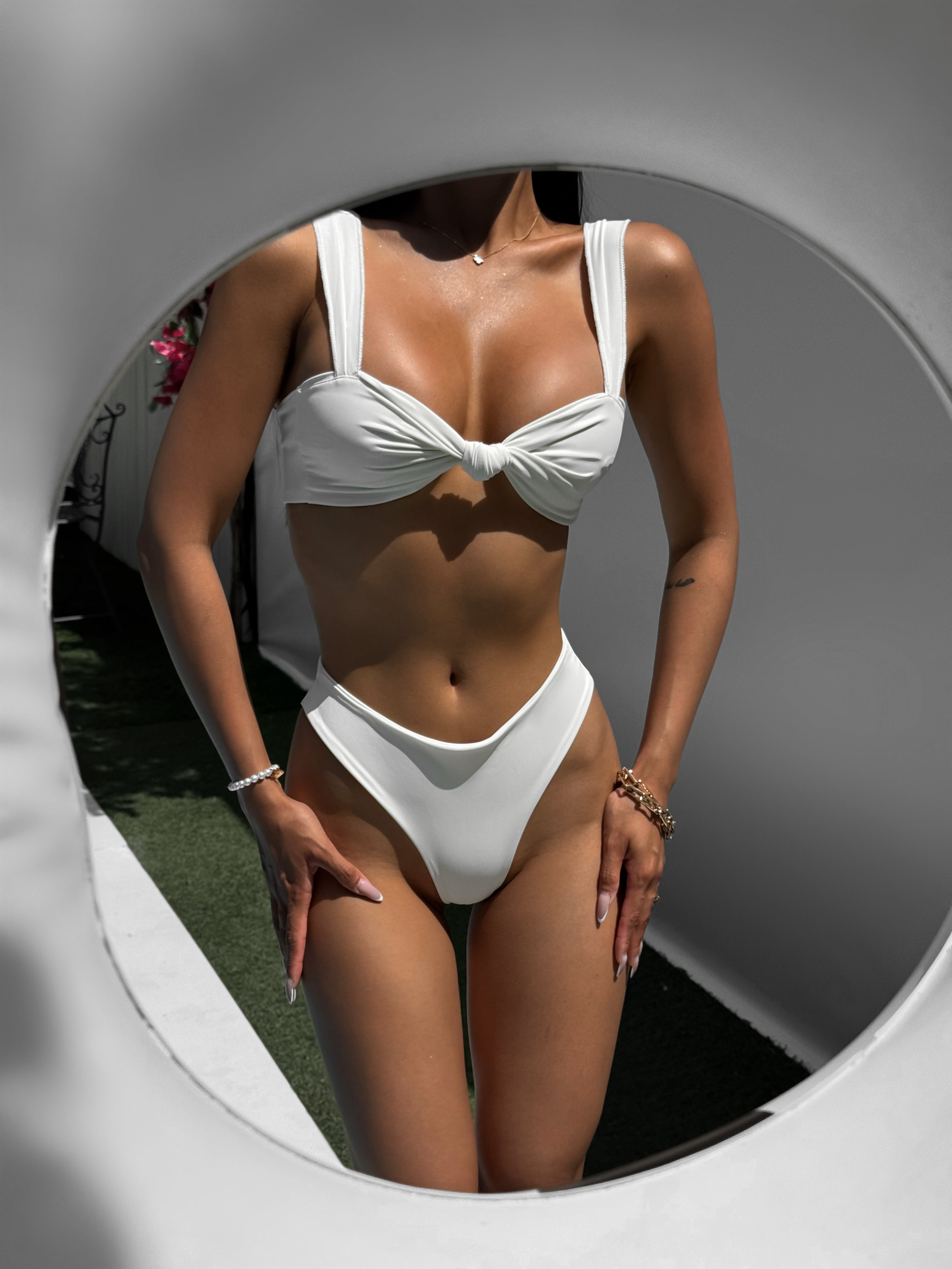 Monaco 3-Piece Knot Front Beach Skirt Bikini Set in Milk