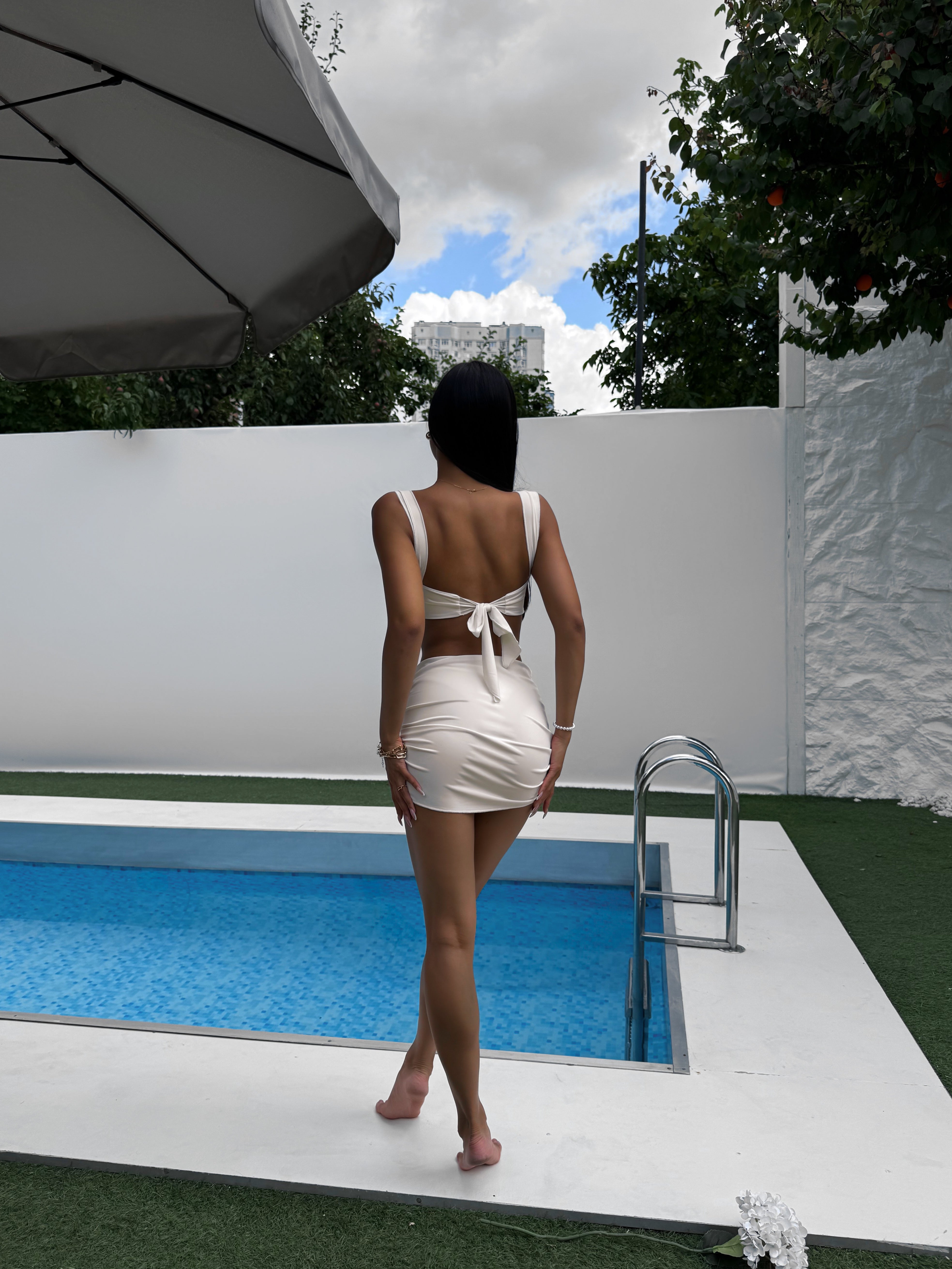 Oyster Drawstring Beach Mini Skirt in Milk