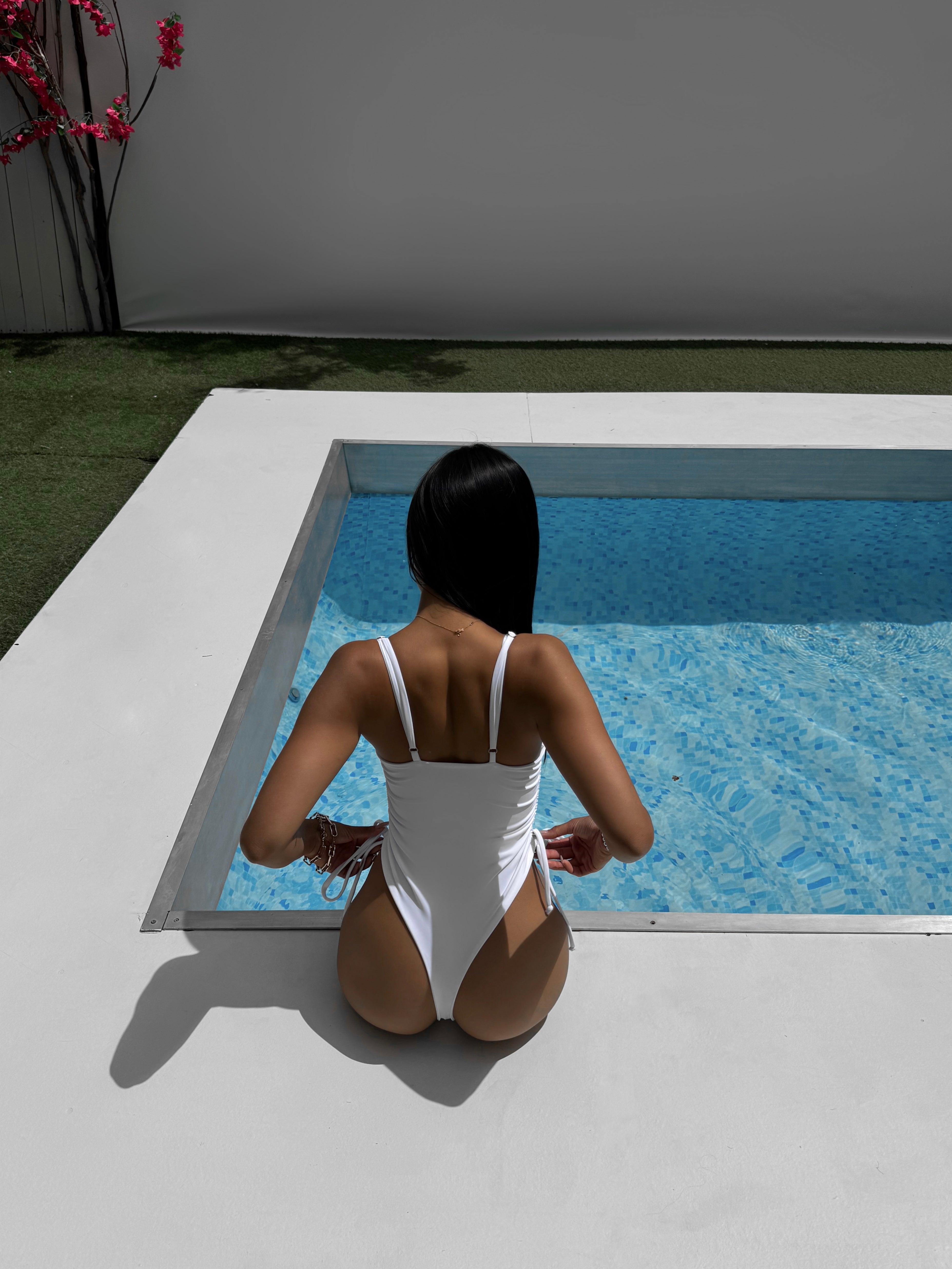 Sienna Cut Out Front Drawstring One Piece in White