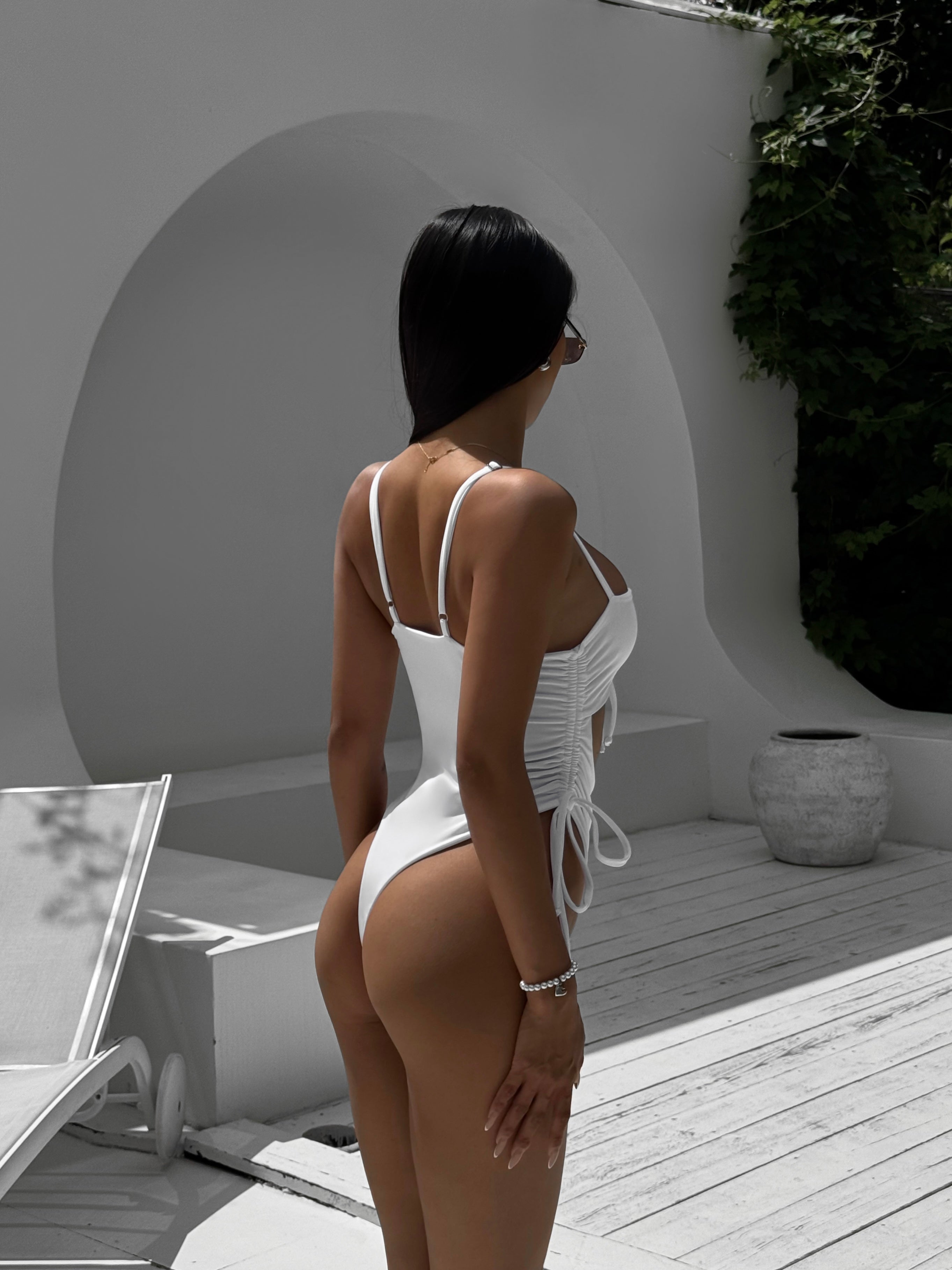 Sienna Cut Out Front Drawstring One Piece in White