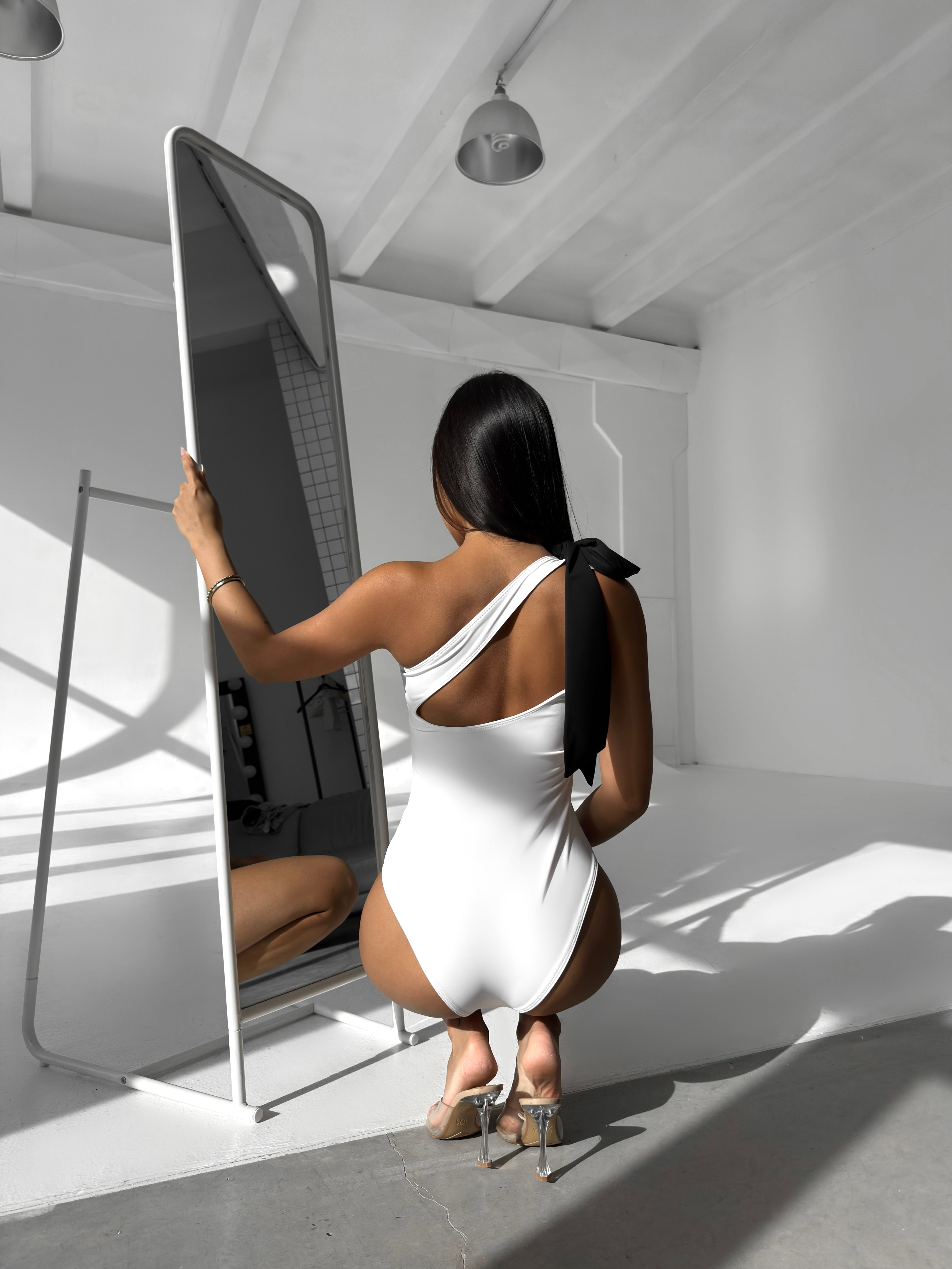 Muse Bow Asymmetric One Piece in White