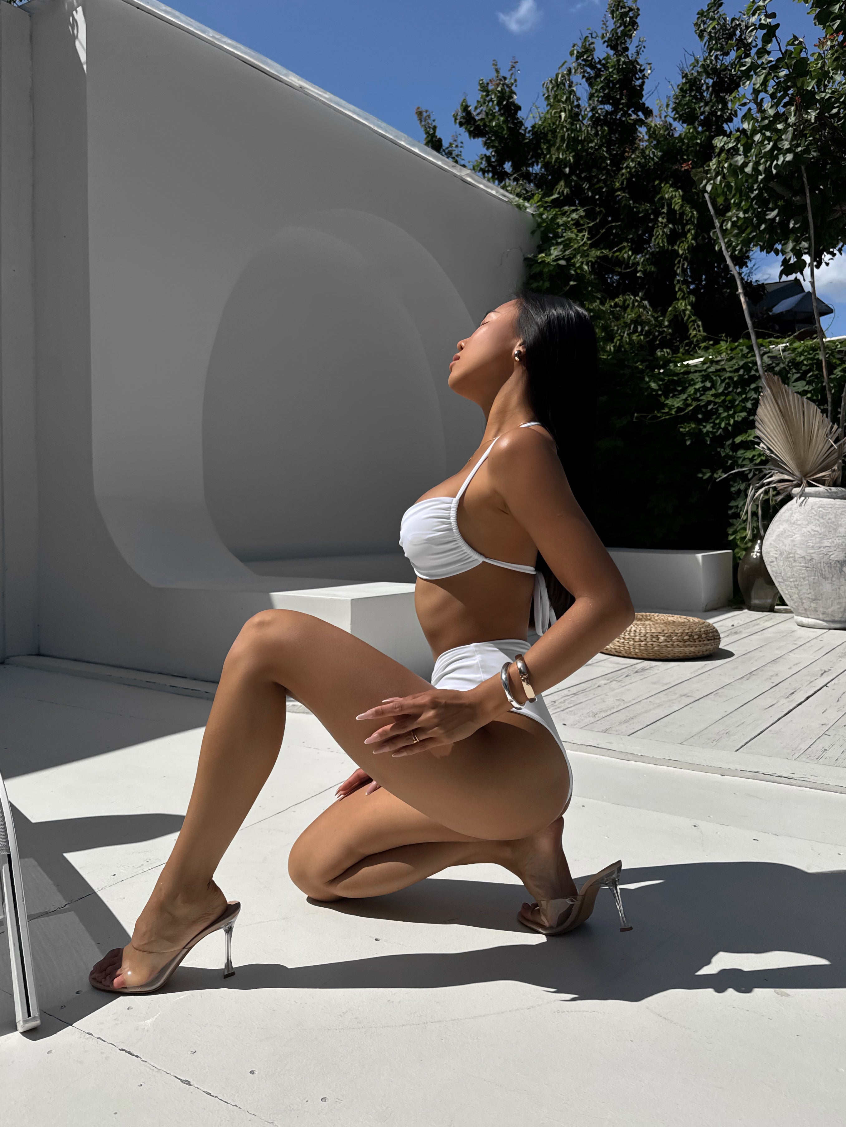 Fiera Halterneck Bandeau High Rise Bikini Set in White