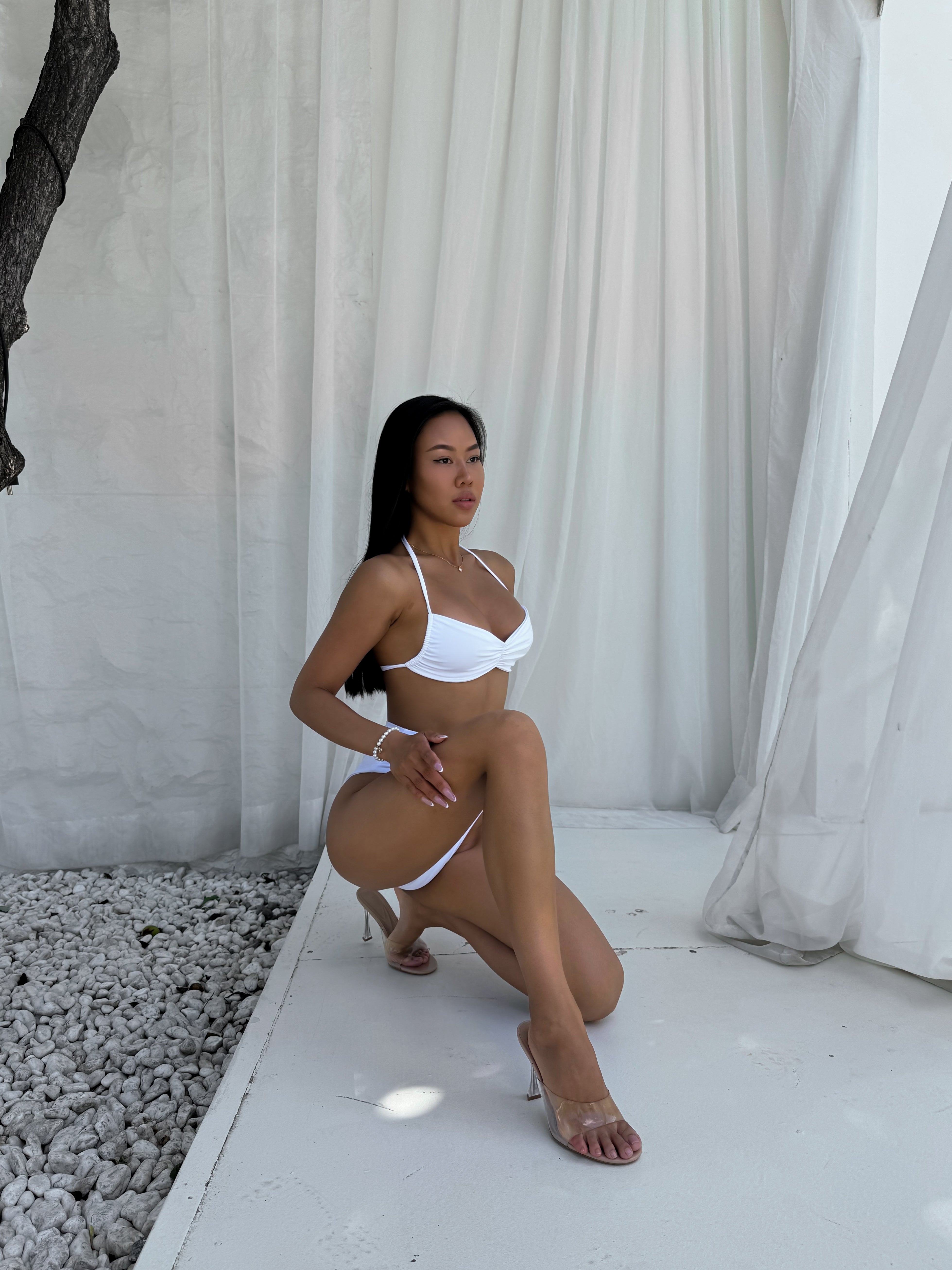 Fiera Halterneck Bandeau High Rise Bikini Set in White