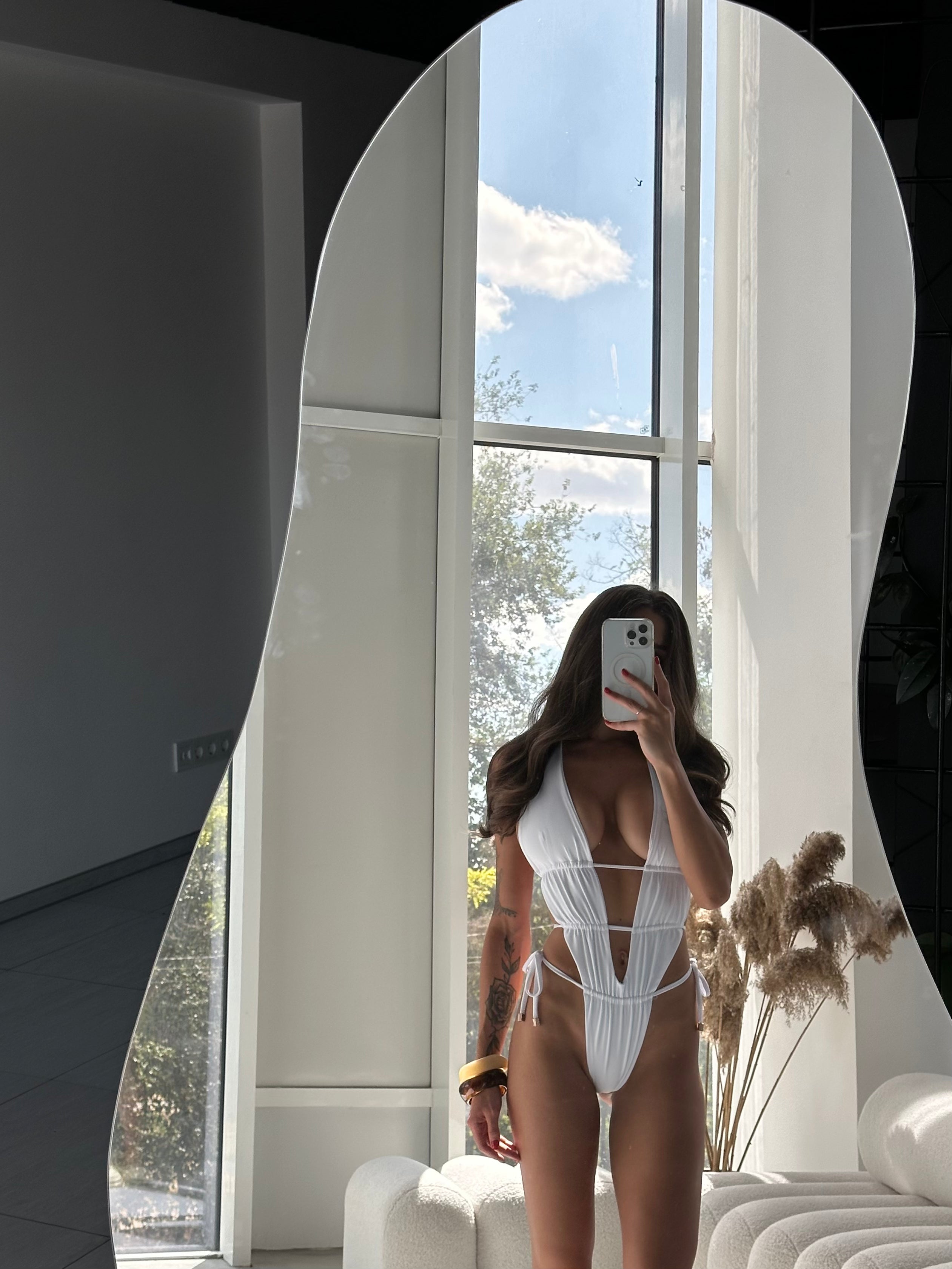 Diva Deep Plunge Halterneck Backless One Piece in White