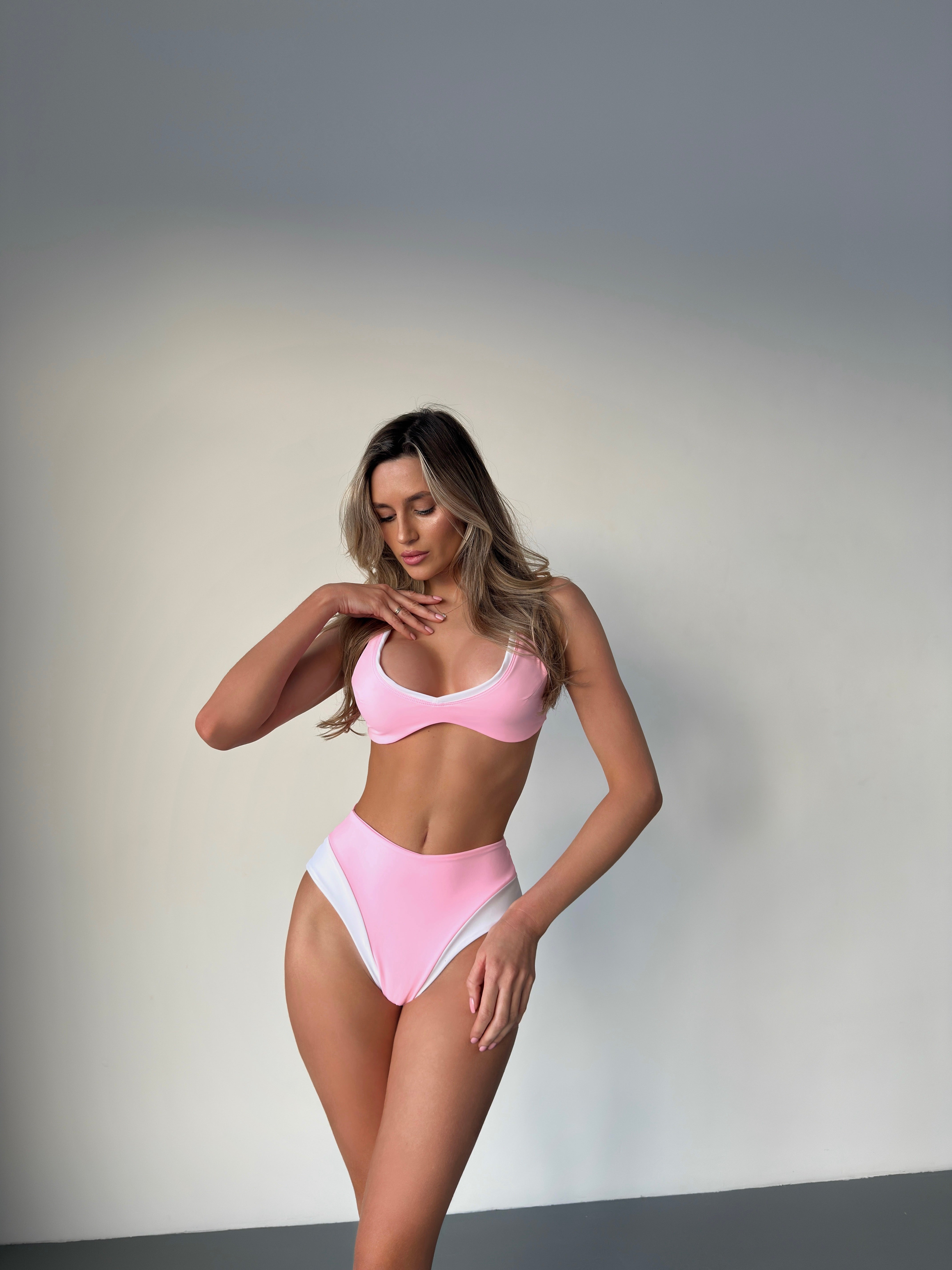 Cleo High Waist Bikini Set in Baby Pink