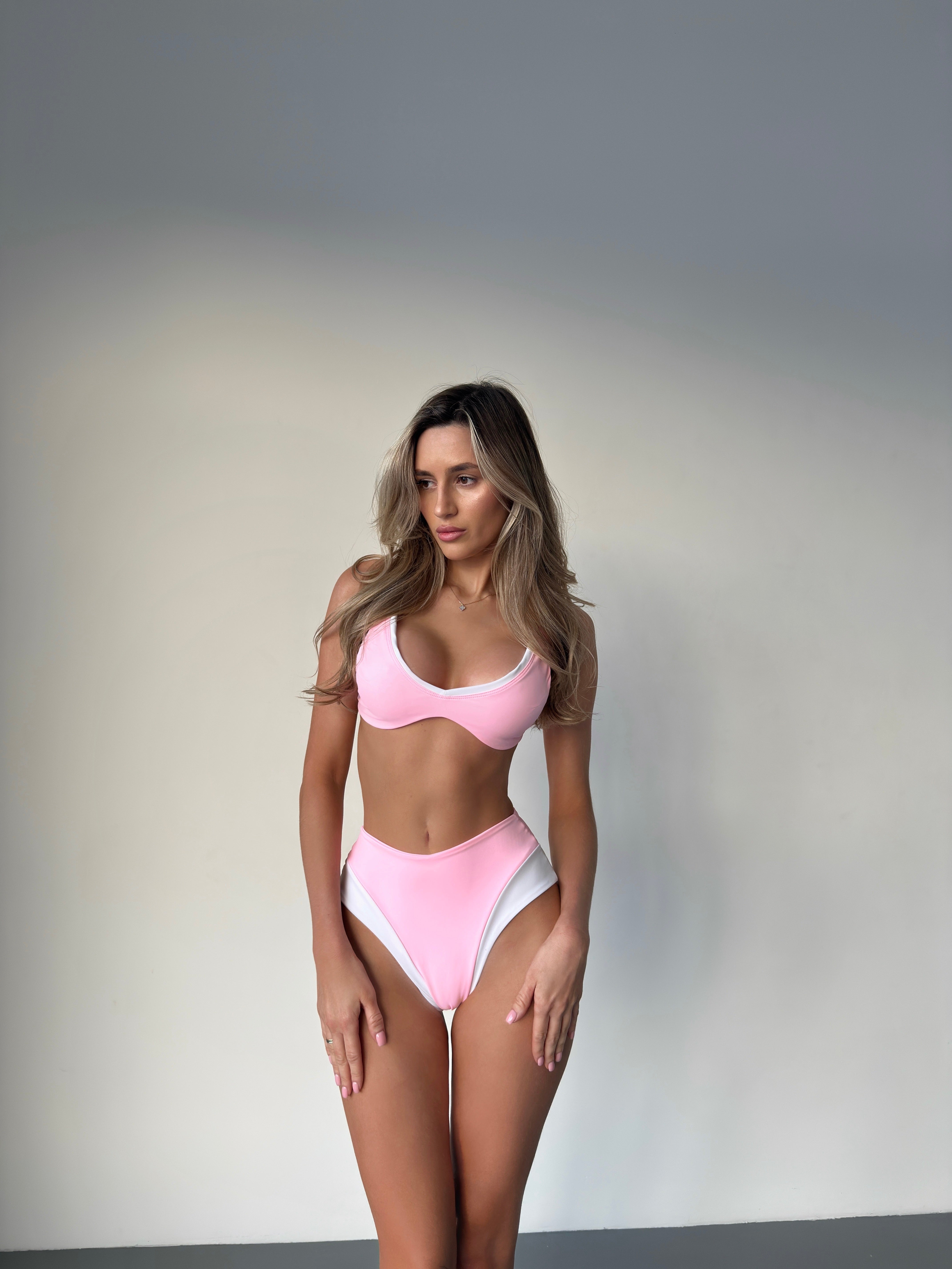 Cleo High Waist Bikini Set in Baby Pink