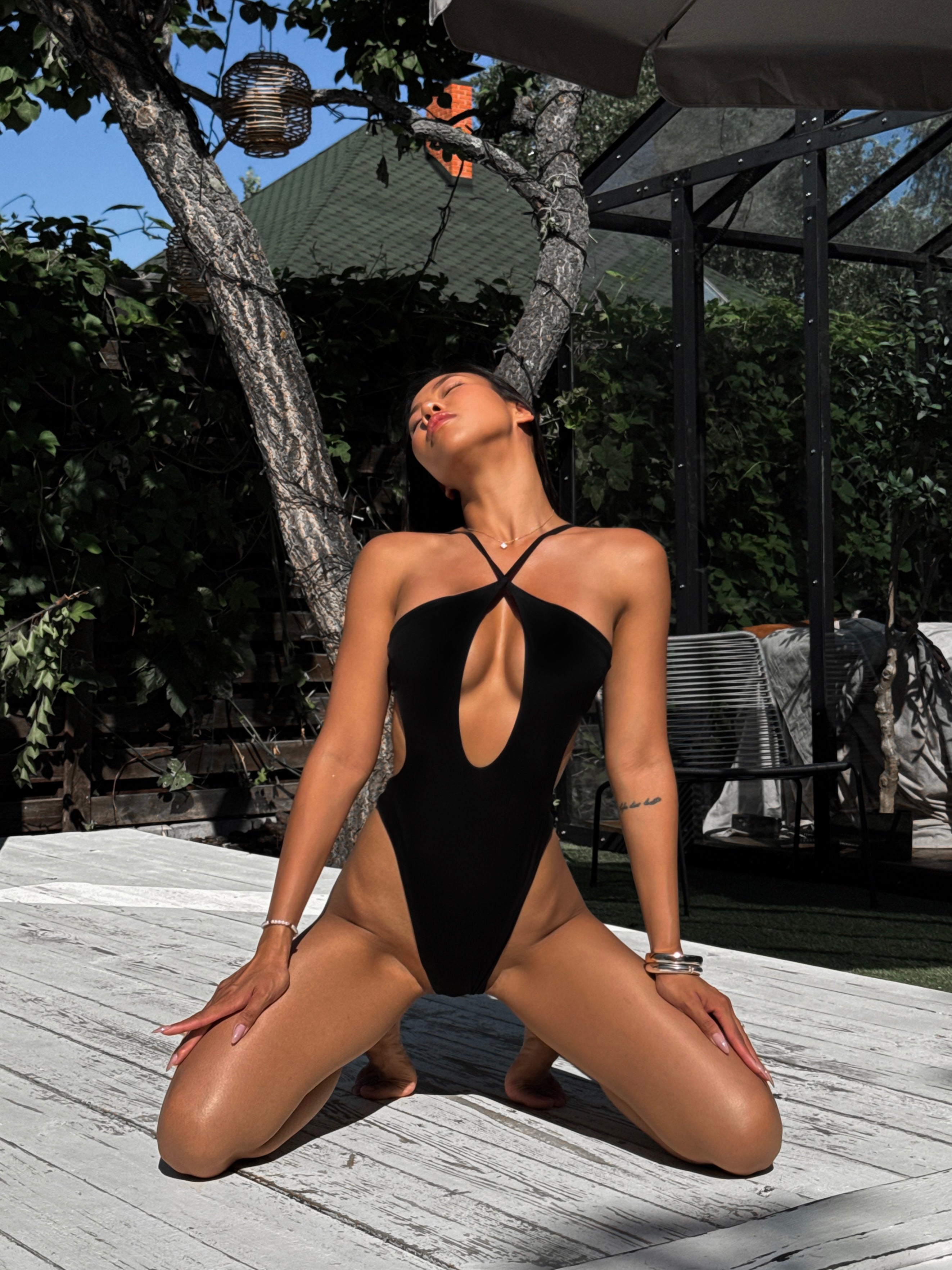 Neva Criss Cross Cut Out Front One Piece in Black