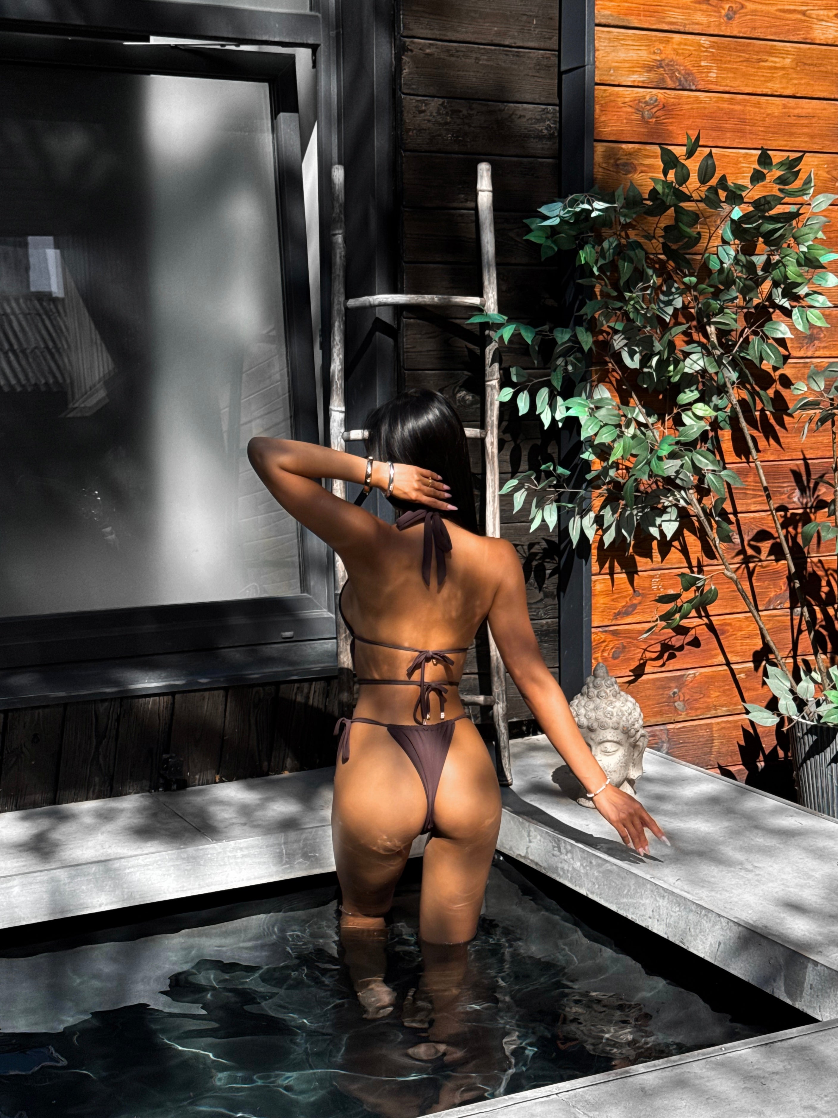 Diva Deep Plunge Halterneck Backless One Piece in Chocolate