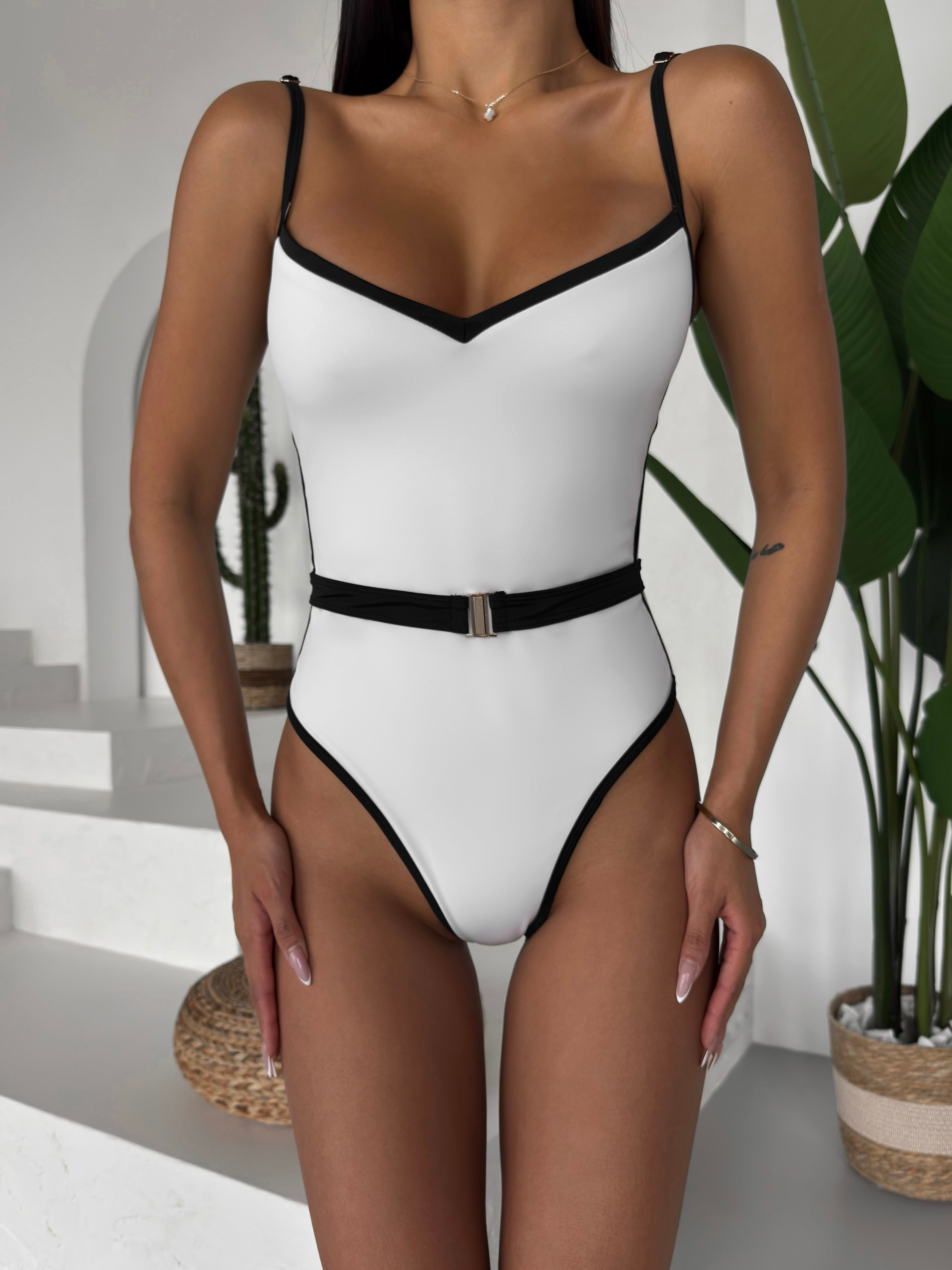 Old Money Belt Detail One Piece in White