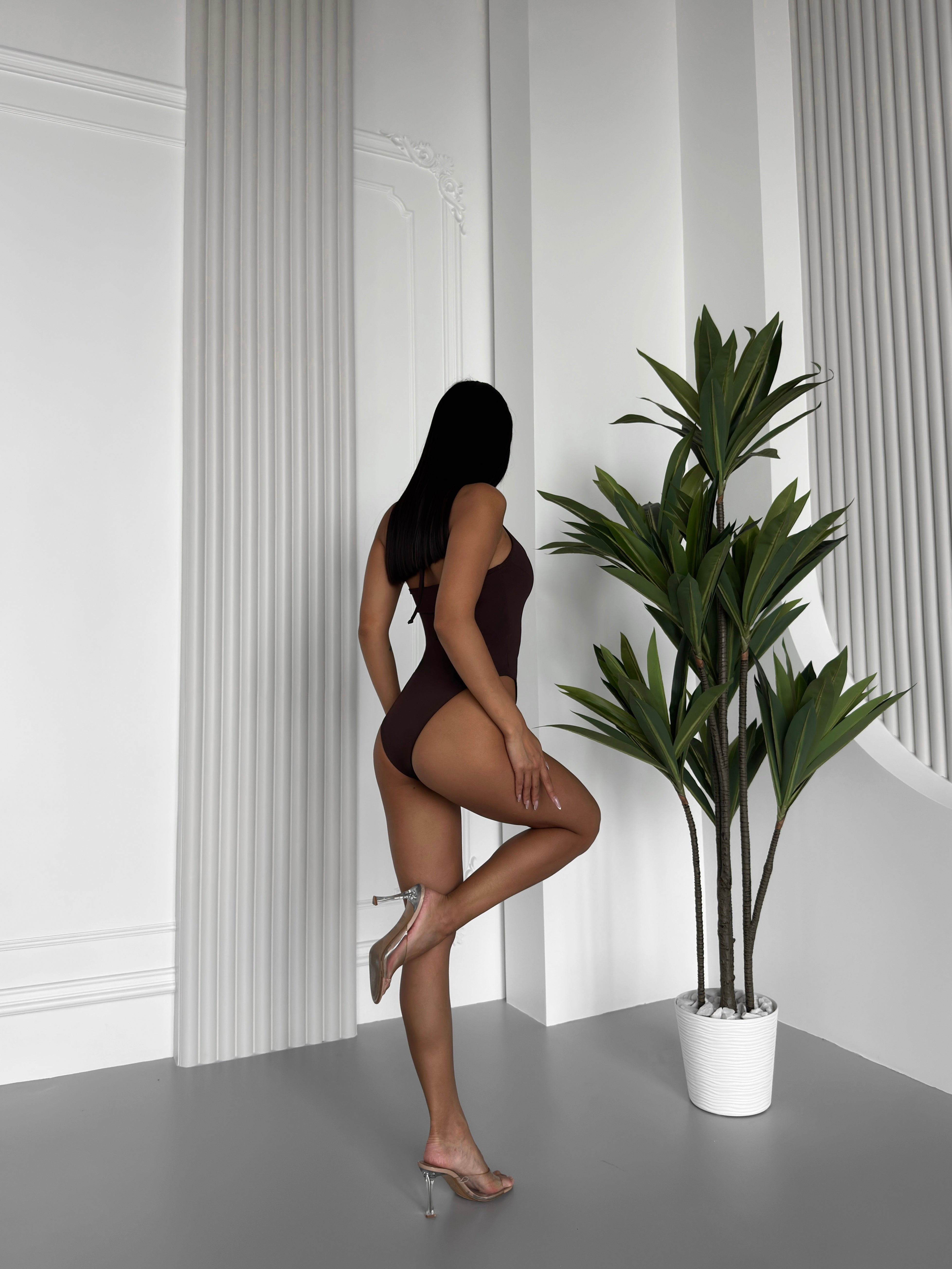 Bora Bora Cut Out Front Halter One Piece in Chocolate