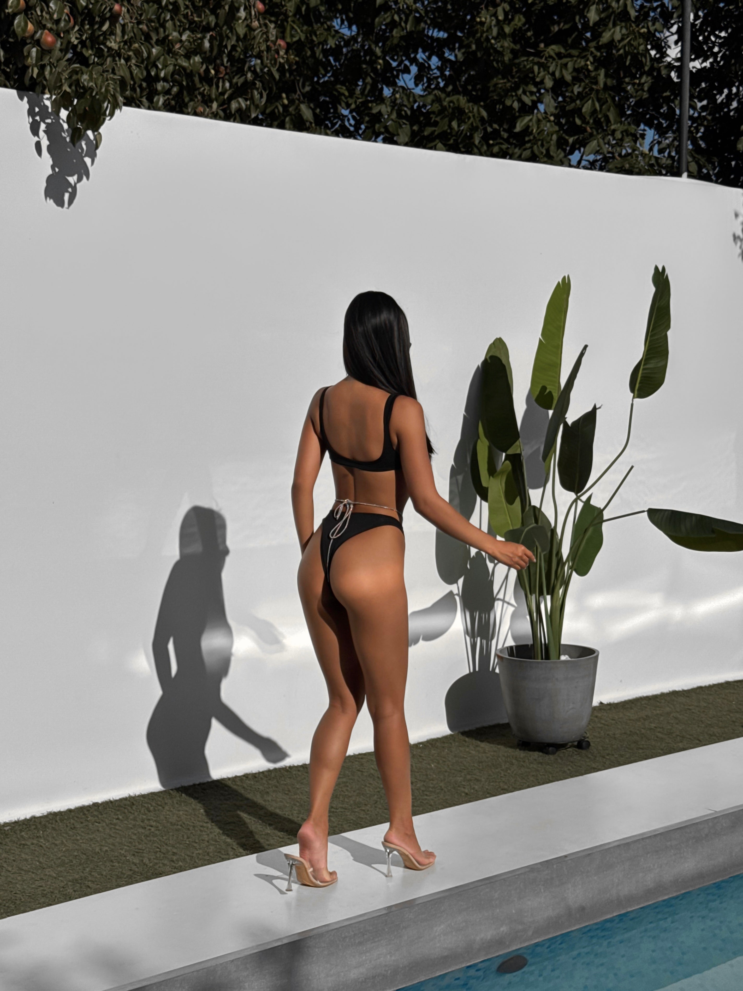 Ruby Plunge Shimmer Strap Bikini Set in Black