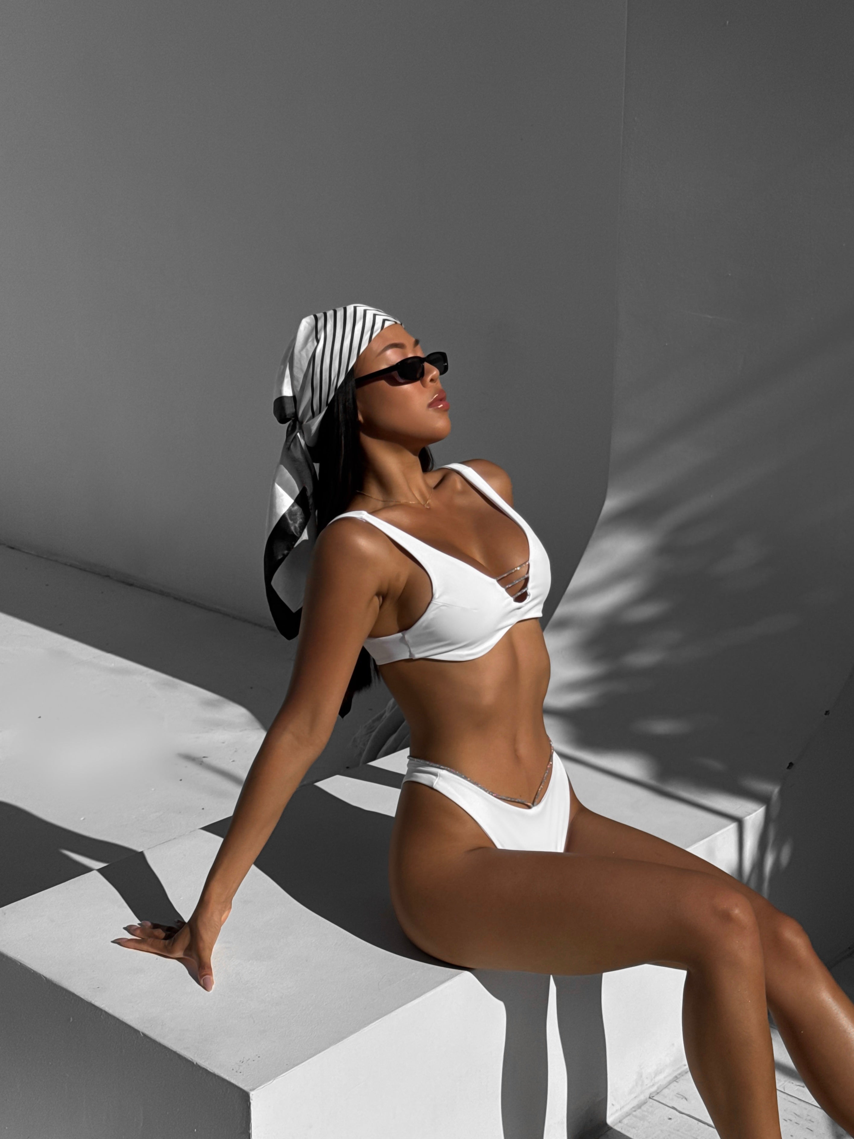 Ruby Plunge Shimmer Strap Bikini Set in White